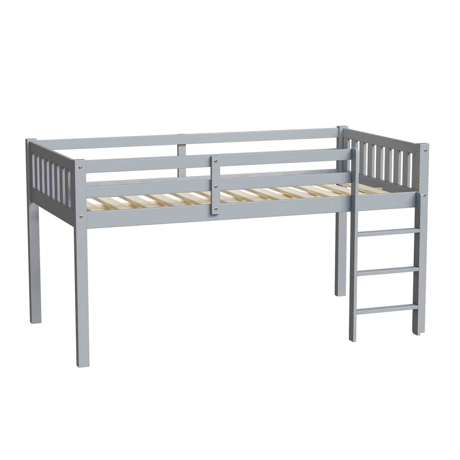 JOYMOR Wooden Toddler Low Loft Bed Twin Size with Stairs
