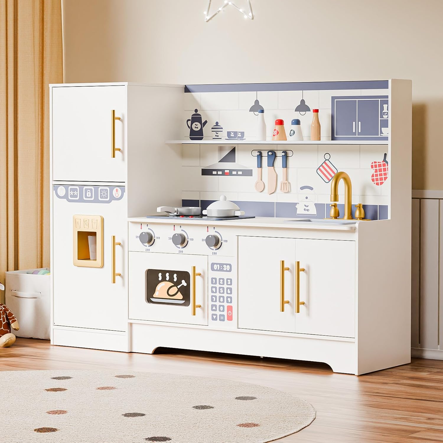 JOYMOR Kids Wooden Play Kitchen Set Modern Pretend Kitchen