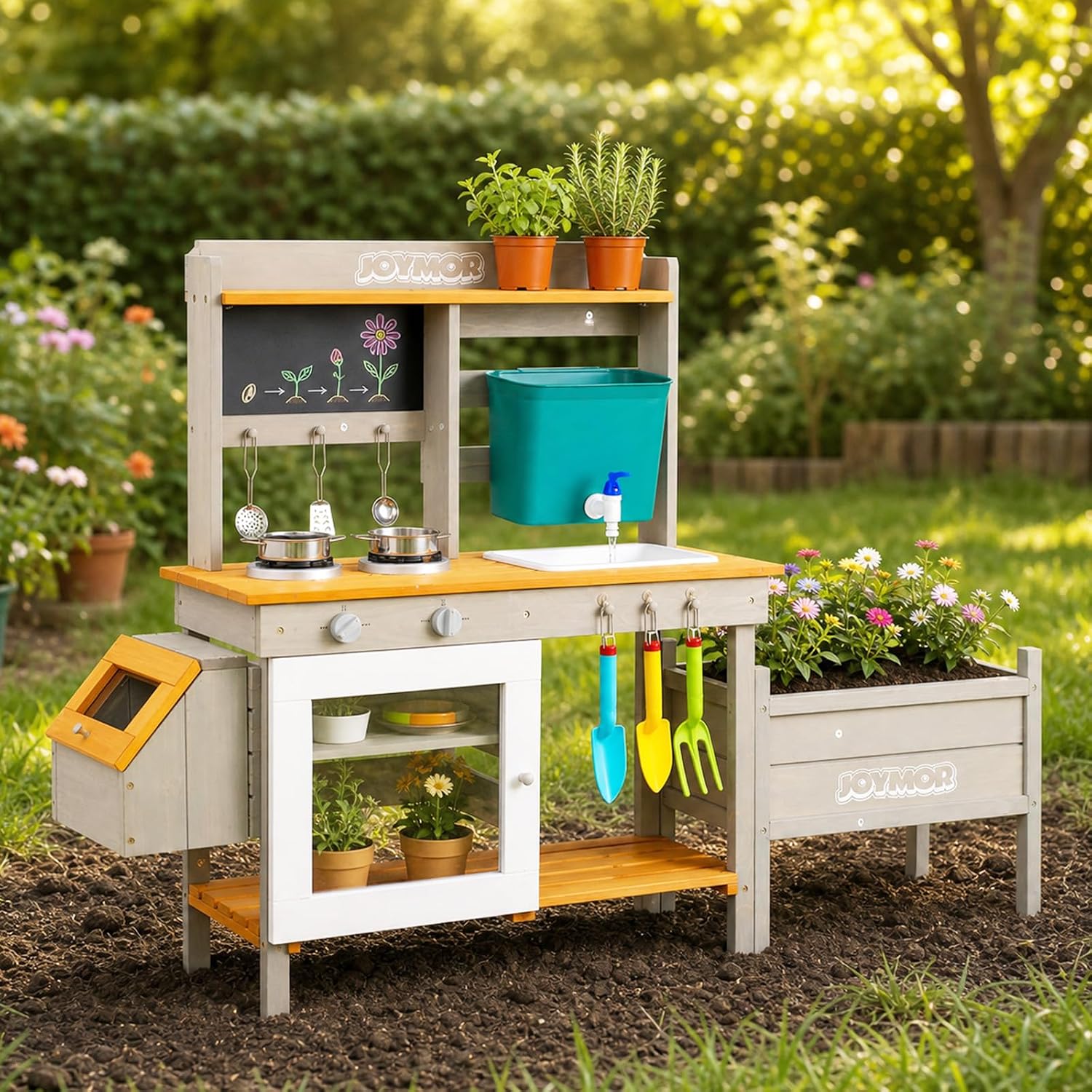 JOYMOR Kids Outdoor Mud Kitchen Sink Stove Planter Insect Box Storage Bin