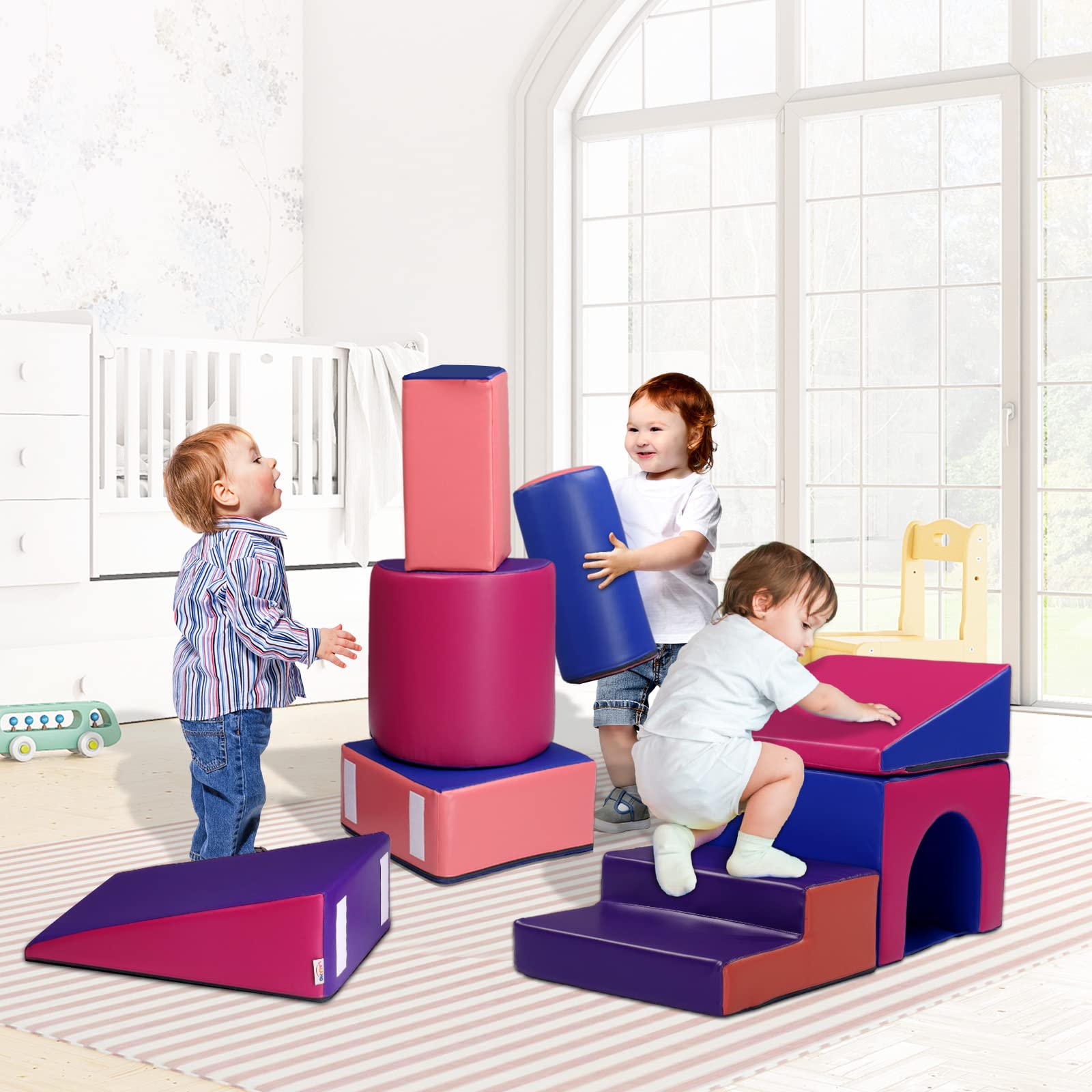 JOYMOR 5-Piece Soft Foam Climbing Blocks and Crawl Activity Playset