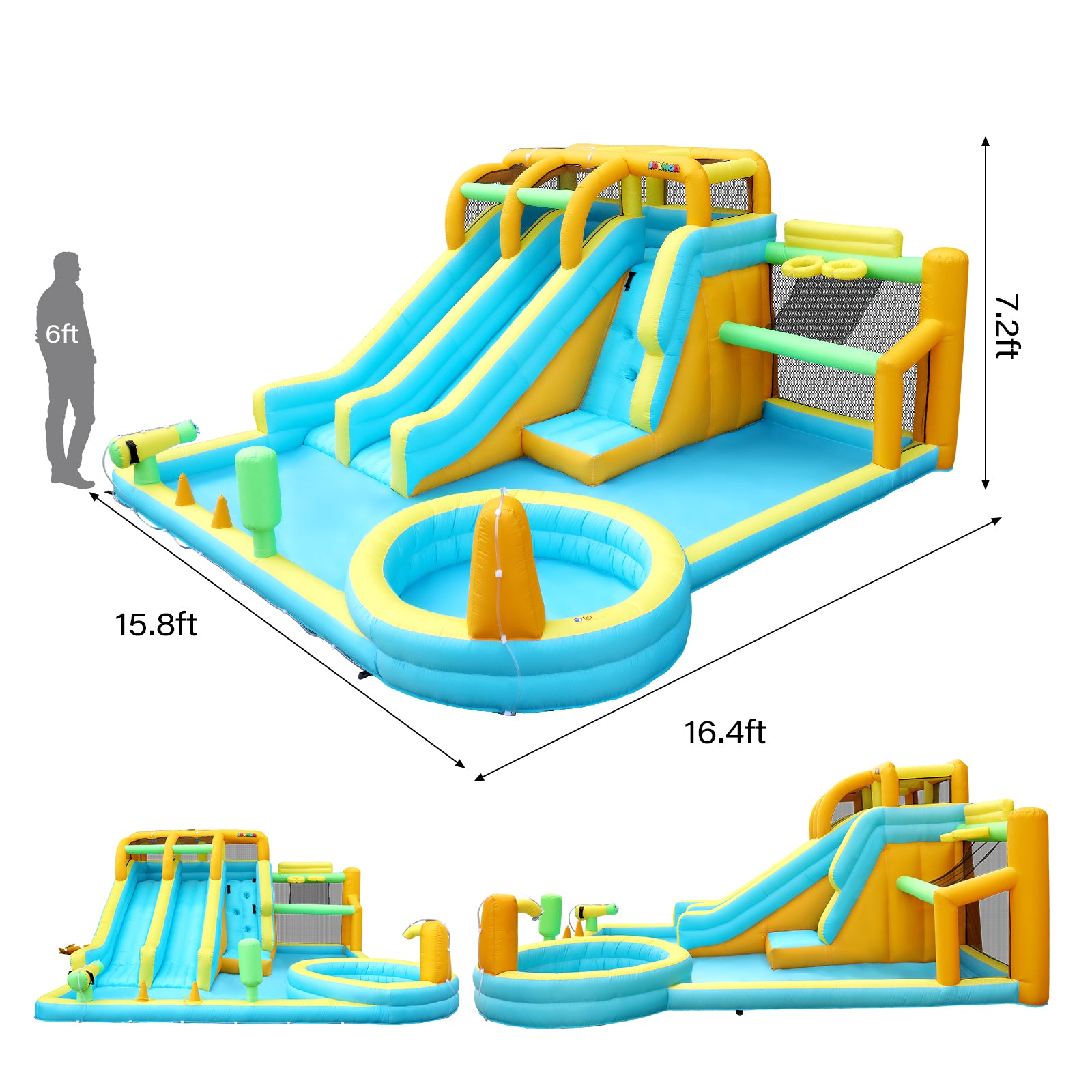 JOYMOR 11-in-1 Kids Backyard inflatable Water Slide Bounce House with Pool
