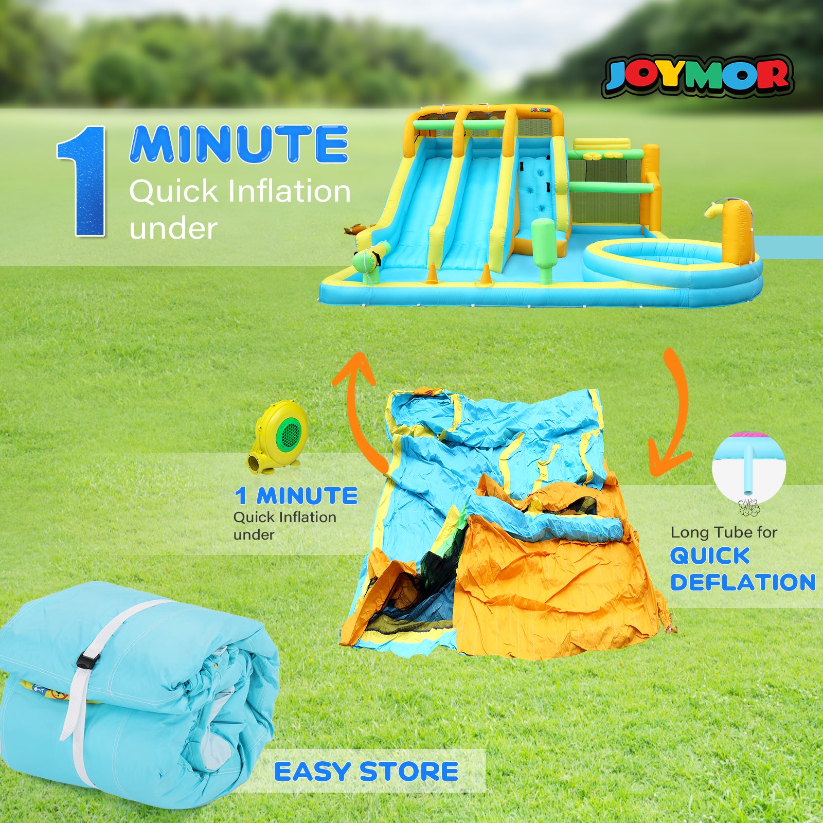 JOYMOR 11-in-1 Kids Backyard inflatable Water Slide Bounce House with Pool
