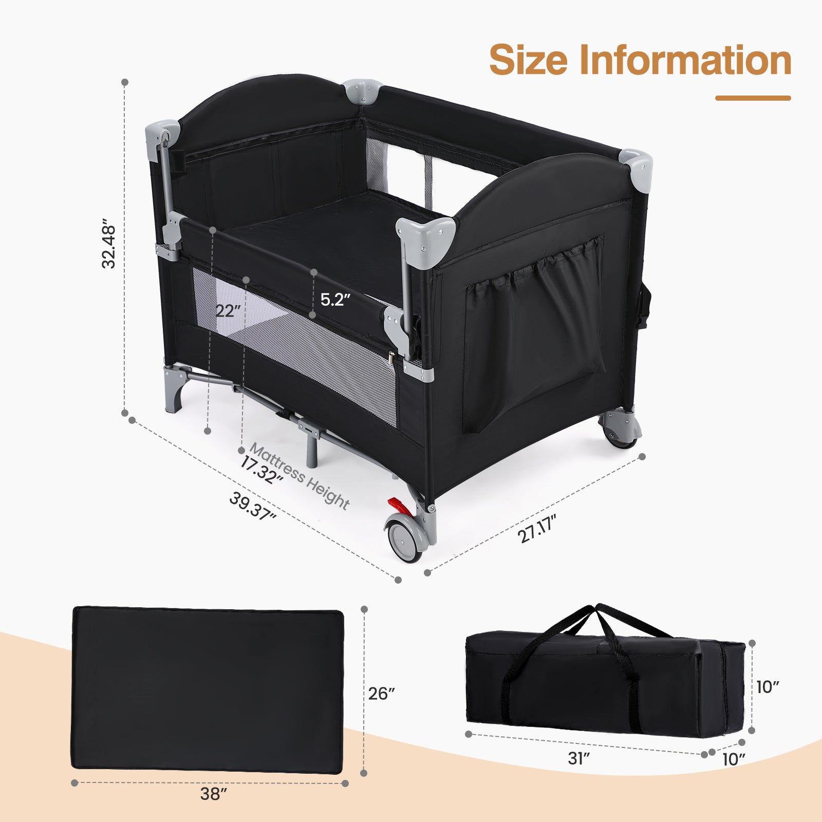JOYMOR Baby Bedside Bassinet 4 in 1 Pack and Play