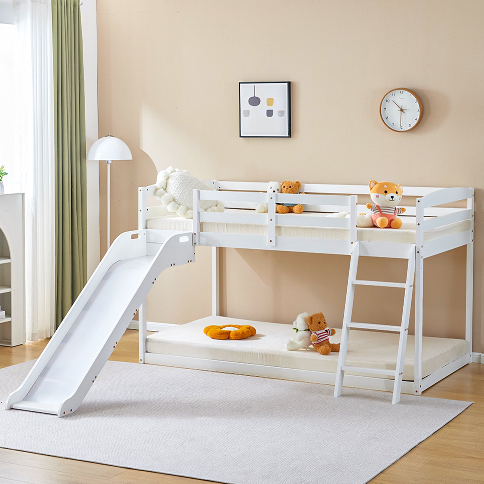 Joymor Twin Over Twin Bunk Bed with Slide Solid Pine Wood