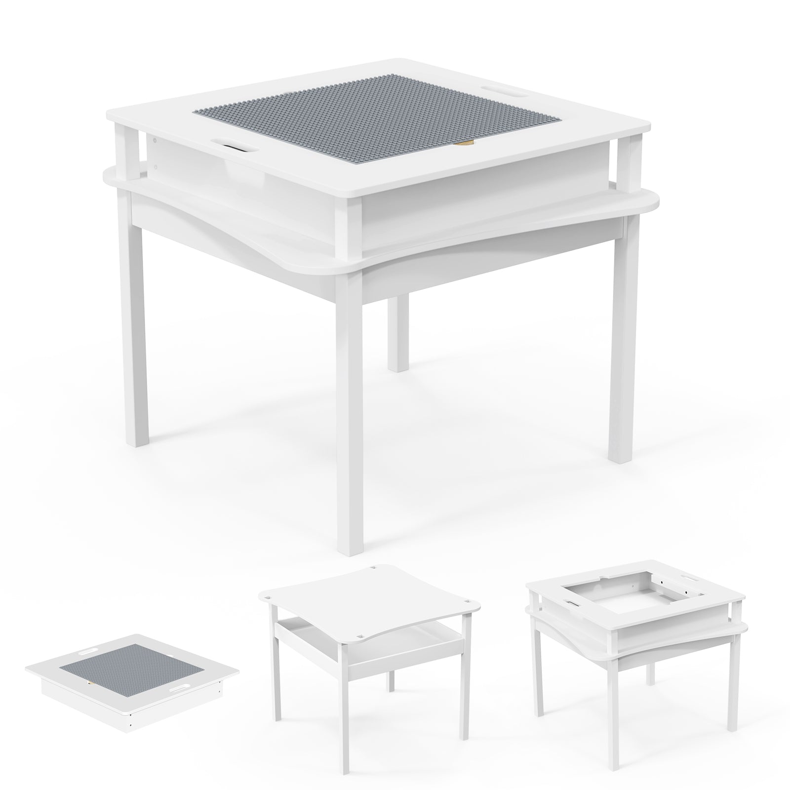 JOYMOR 2-in-1 Kids Activity & Building Block Table with Storage, Detachable Kids Play Table for Ages 3-8, White