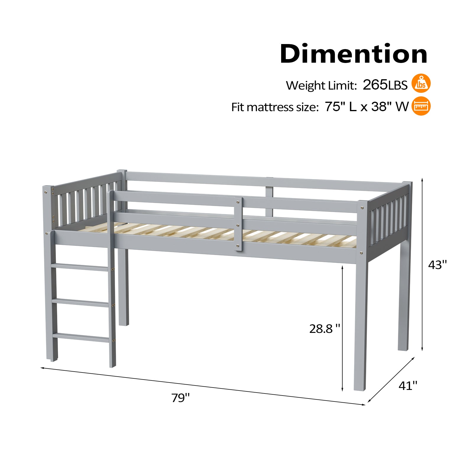 JOYMOR Wooden Toddler Low Loft Bed Twin Size with Stairs