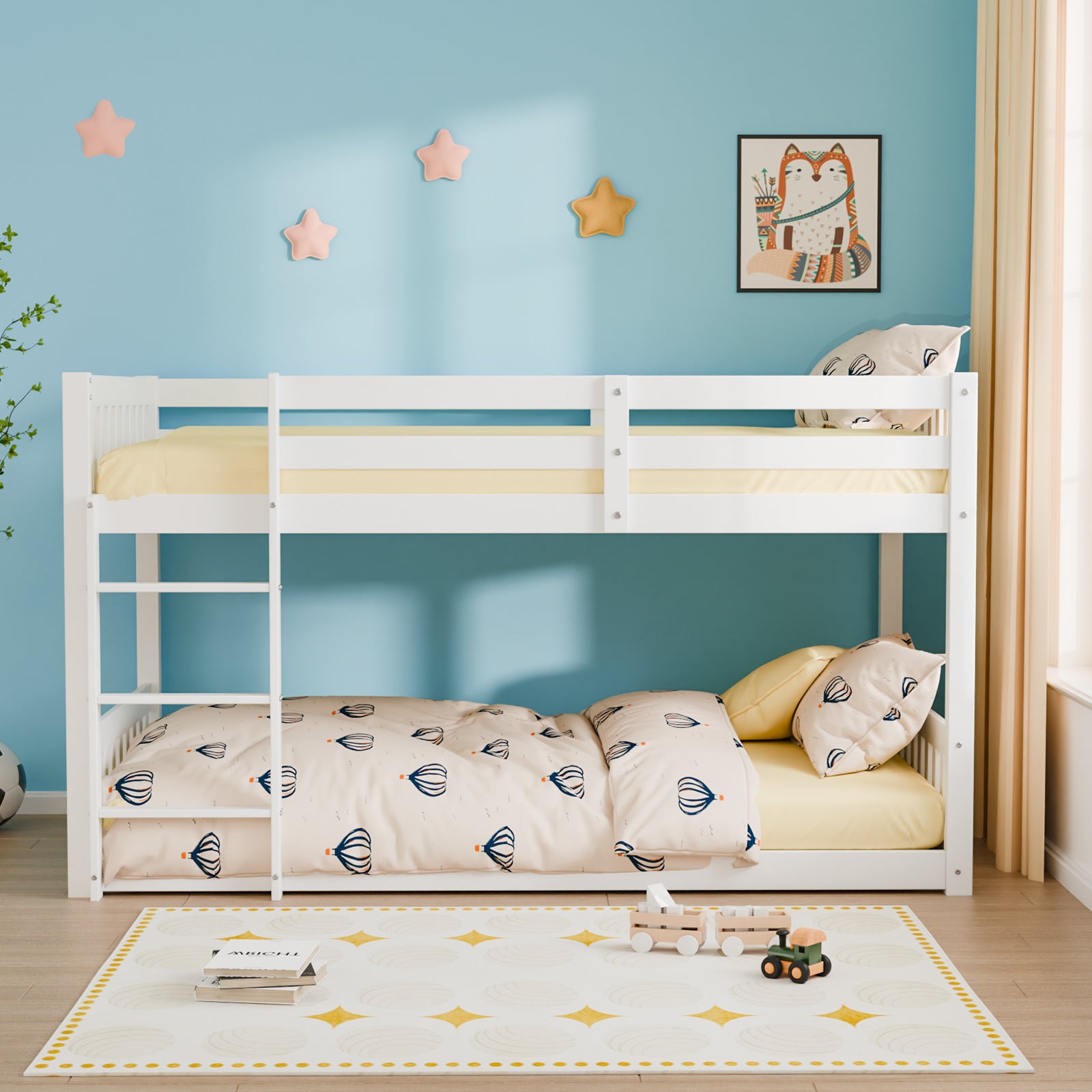 JOYMOR Wooden Toddler Bunk Bed with Stairs Twin over Twin Bunk Bed Classic Solid Wood Stackable