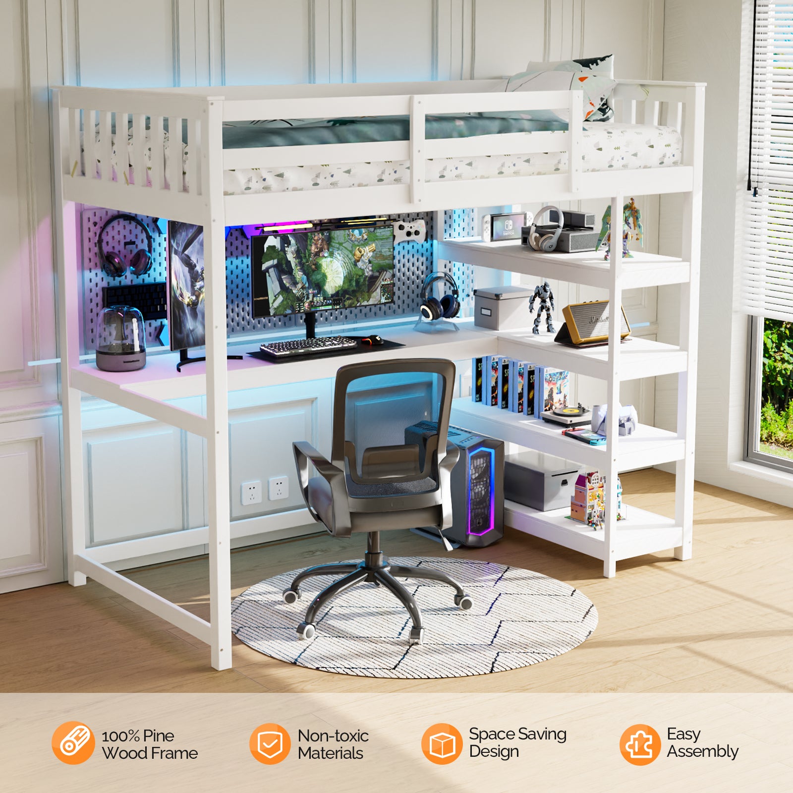 JOYMOR Kids Bunk Bed with Desk Loft Bed