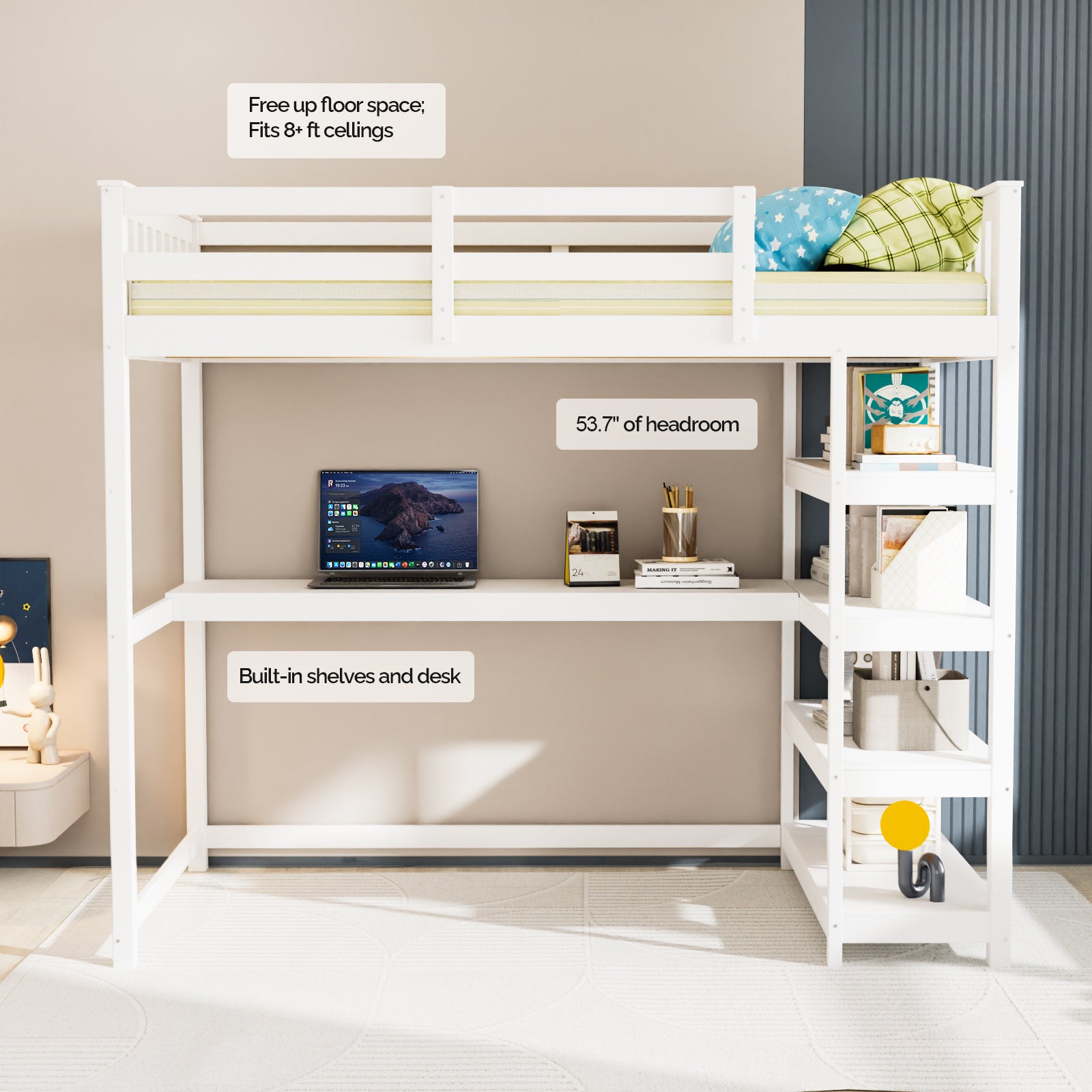 JOYMOR Kids Bunk Bed with Desk Loft Bed