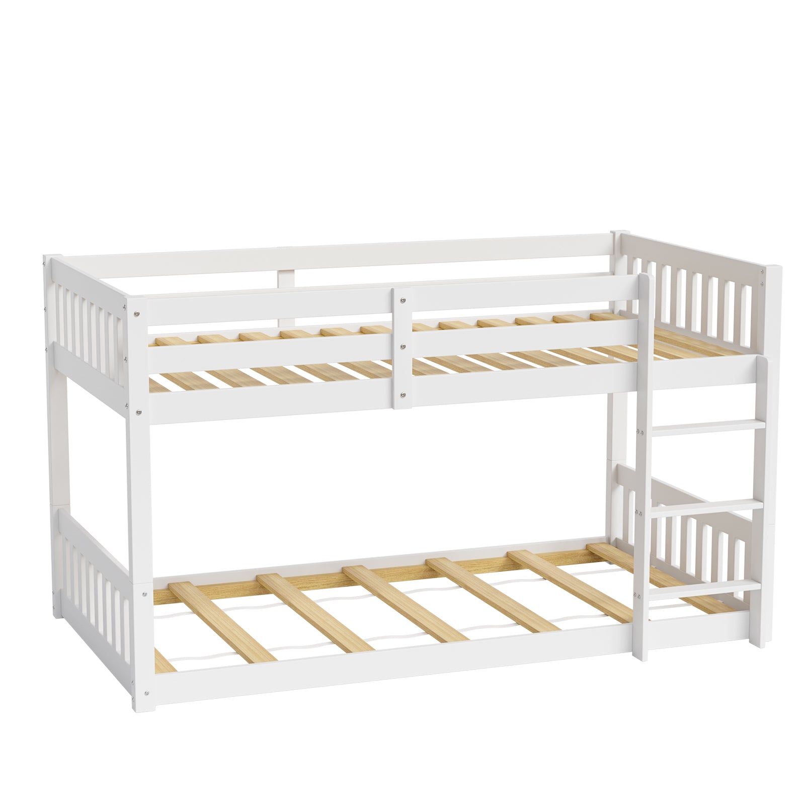 JOYMOR Wooden Toddler Bunk Bed with Stairs Twin over Twin Bunk Bed Classic Solid Wood Stackable