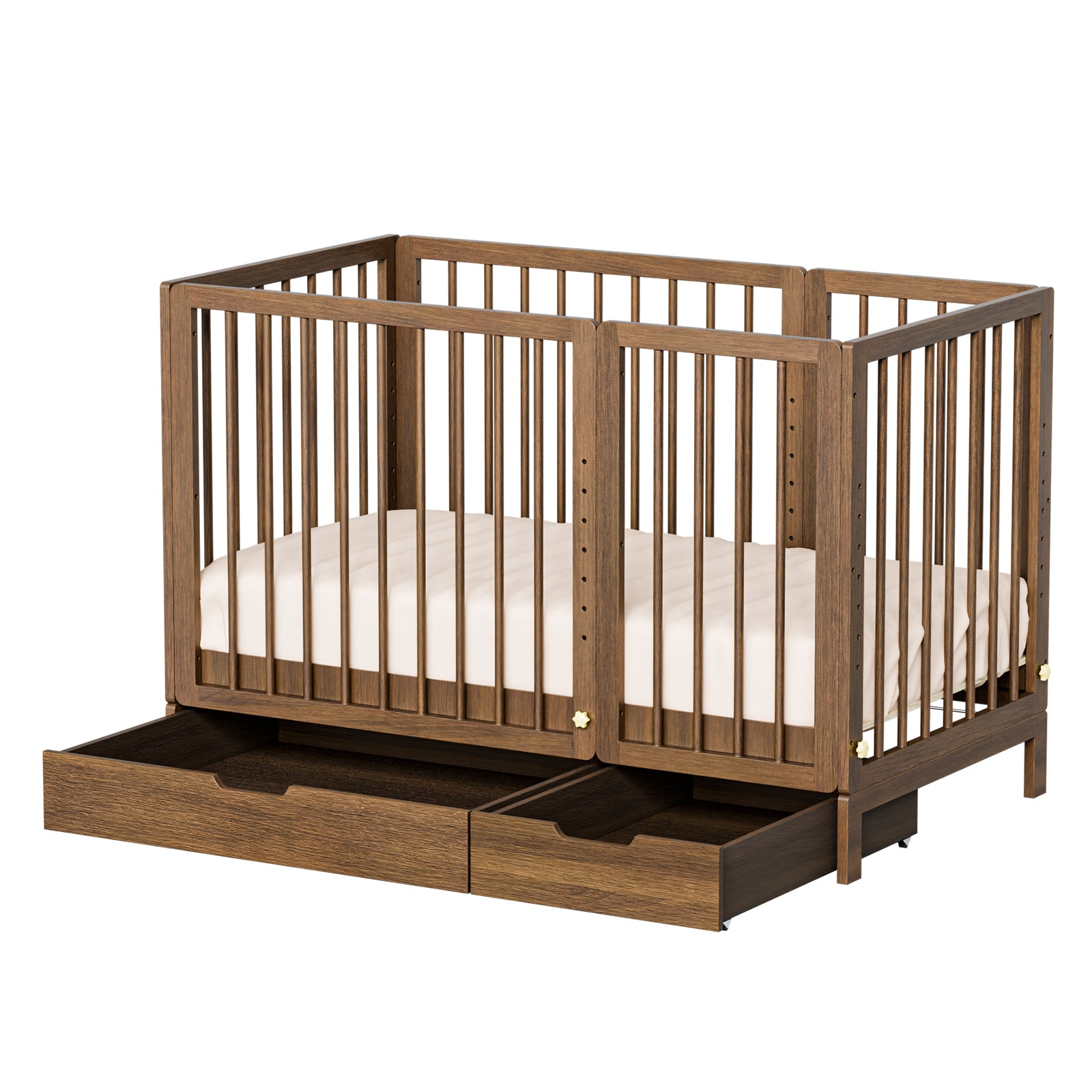 JOYMOR Wood 8-in-1 Convertible Crib with 2" Mattress