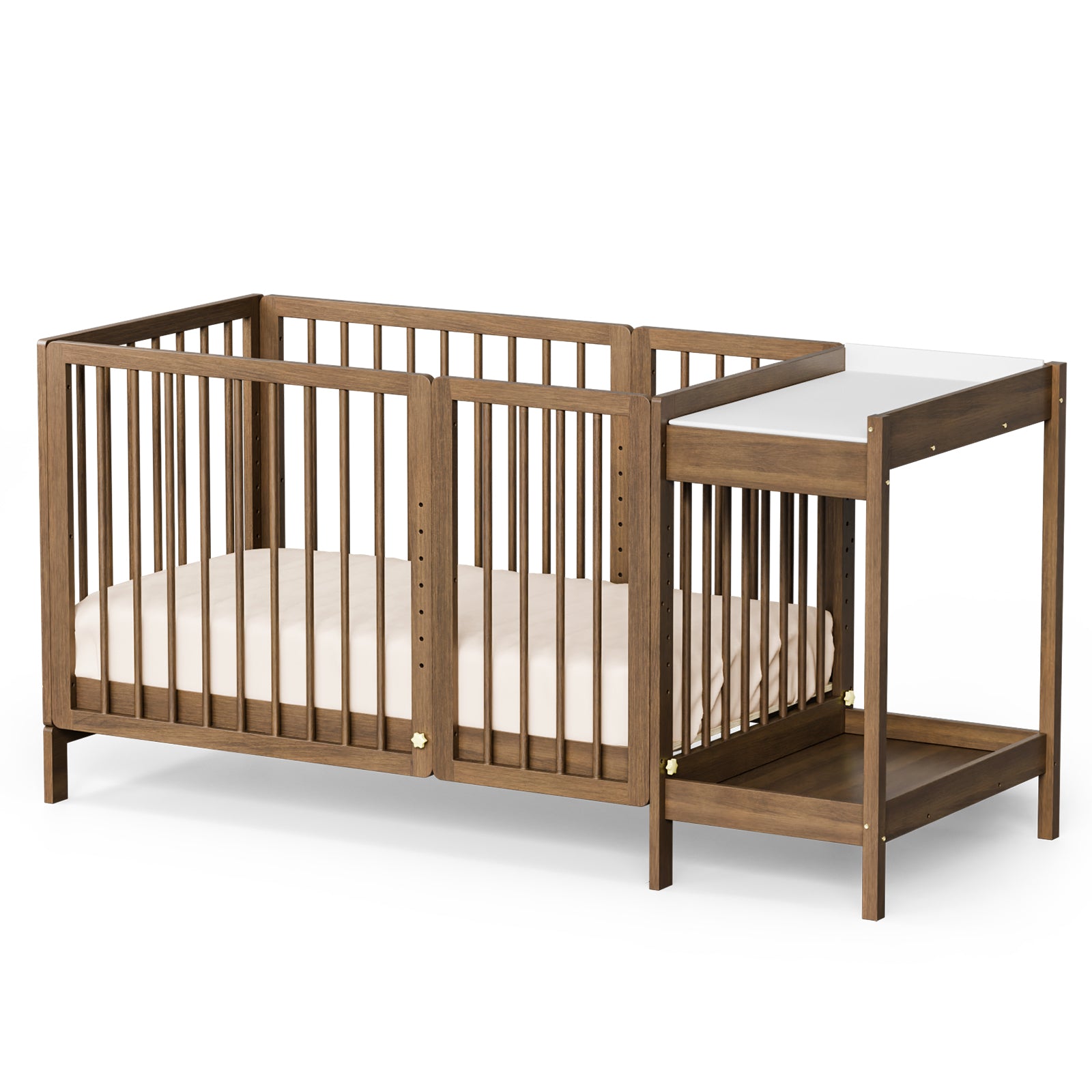 JOYMOR Wood 8-in-1 Convertible Crib with 2" Mattress