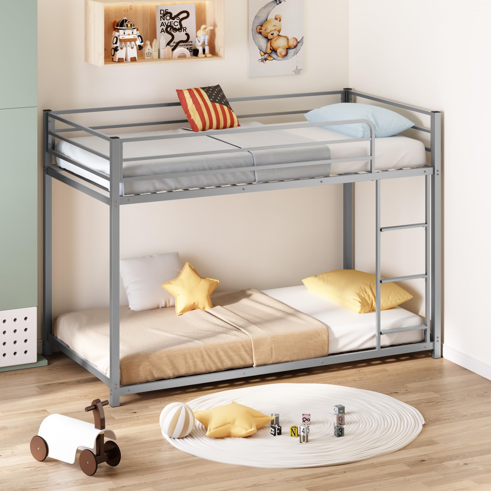 JOYMOR Metal Bunk Bed Twin/Full Size Bed Frame