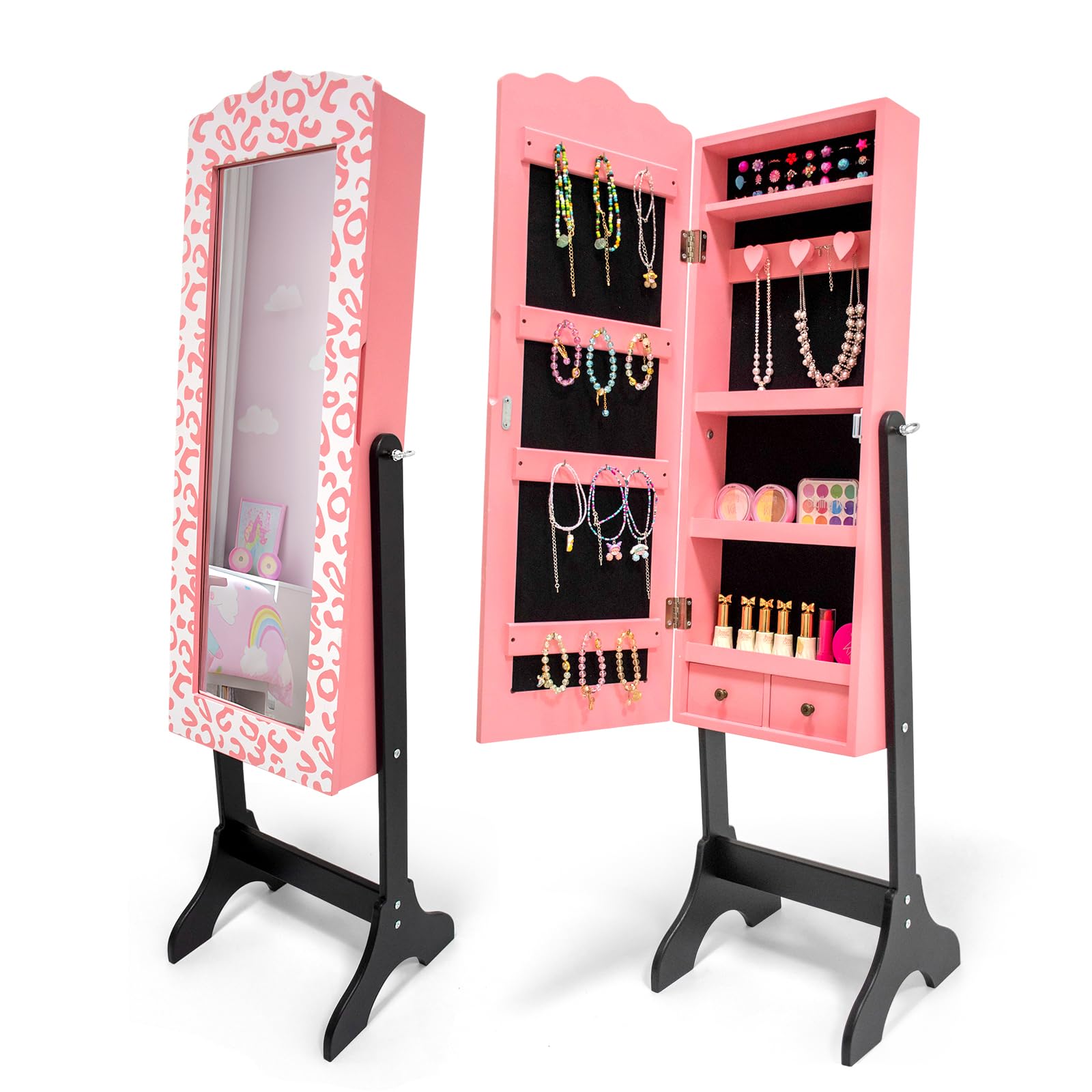JOYMOR Freestandinng Kids Mirror Jewelry Cabinet with Storage