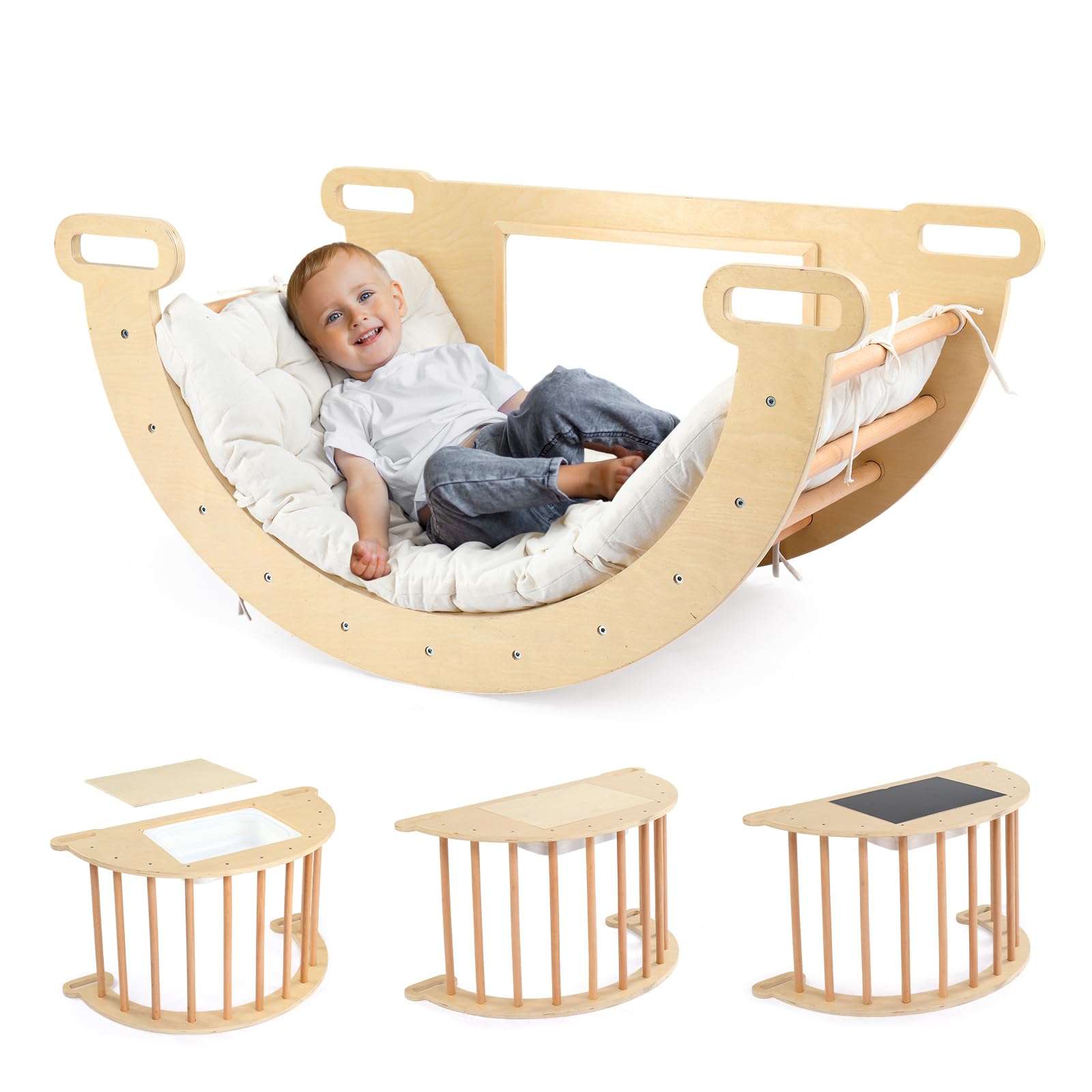 Joymor Wooden Pikler Triangle Set Montessori Climbing Adventure for Toddlers