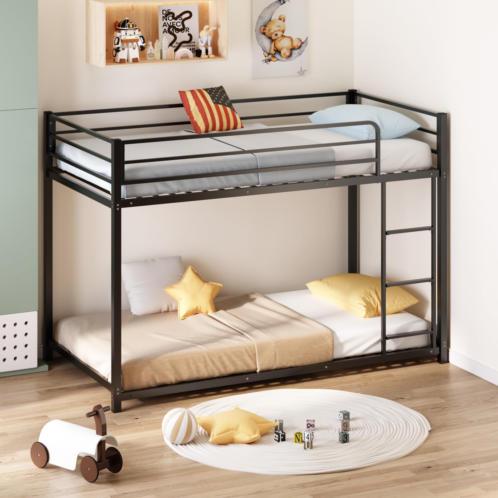 JOYMOR Metal Bunk Bed Twin/Full Size Bed Frame