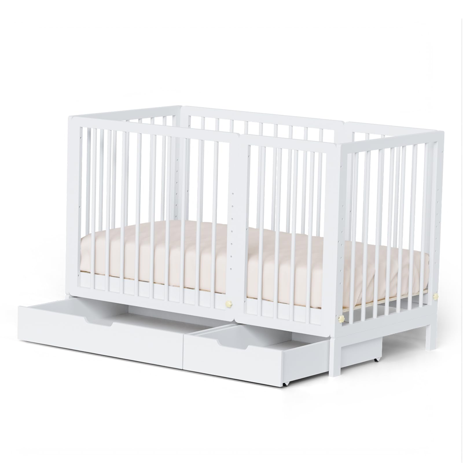 JOYMOR Wood 8-in-1 Convertible Crib with 2" Mattress
