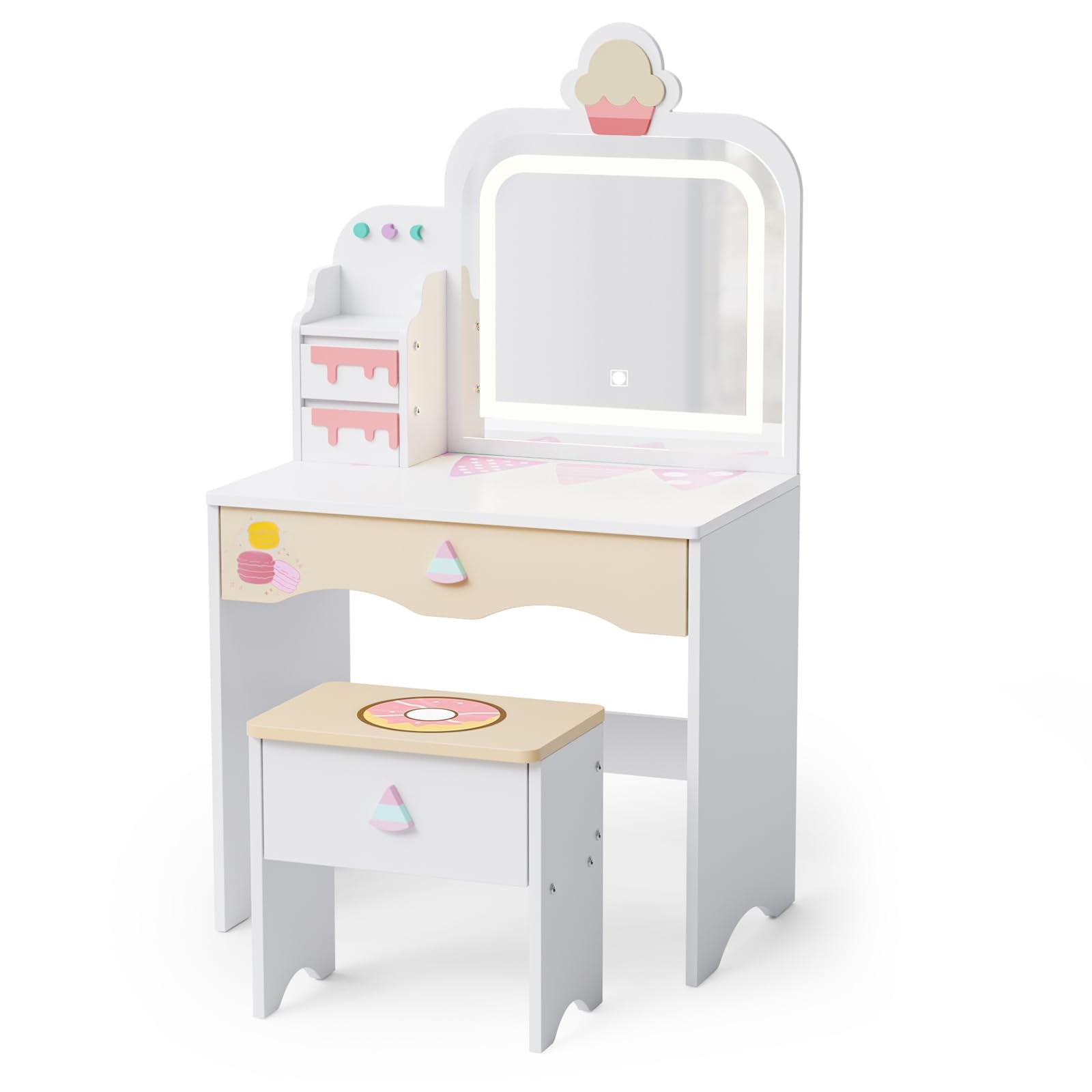 JOYMOR Kids Vanity with Cloud-Like Lights Makeup Dessert Desk