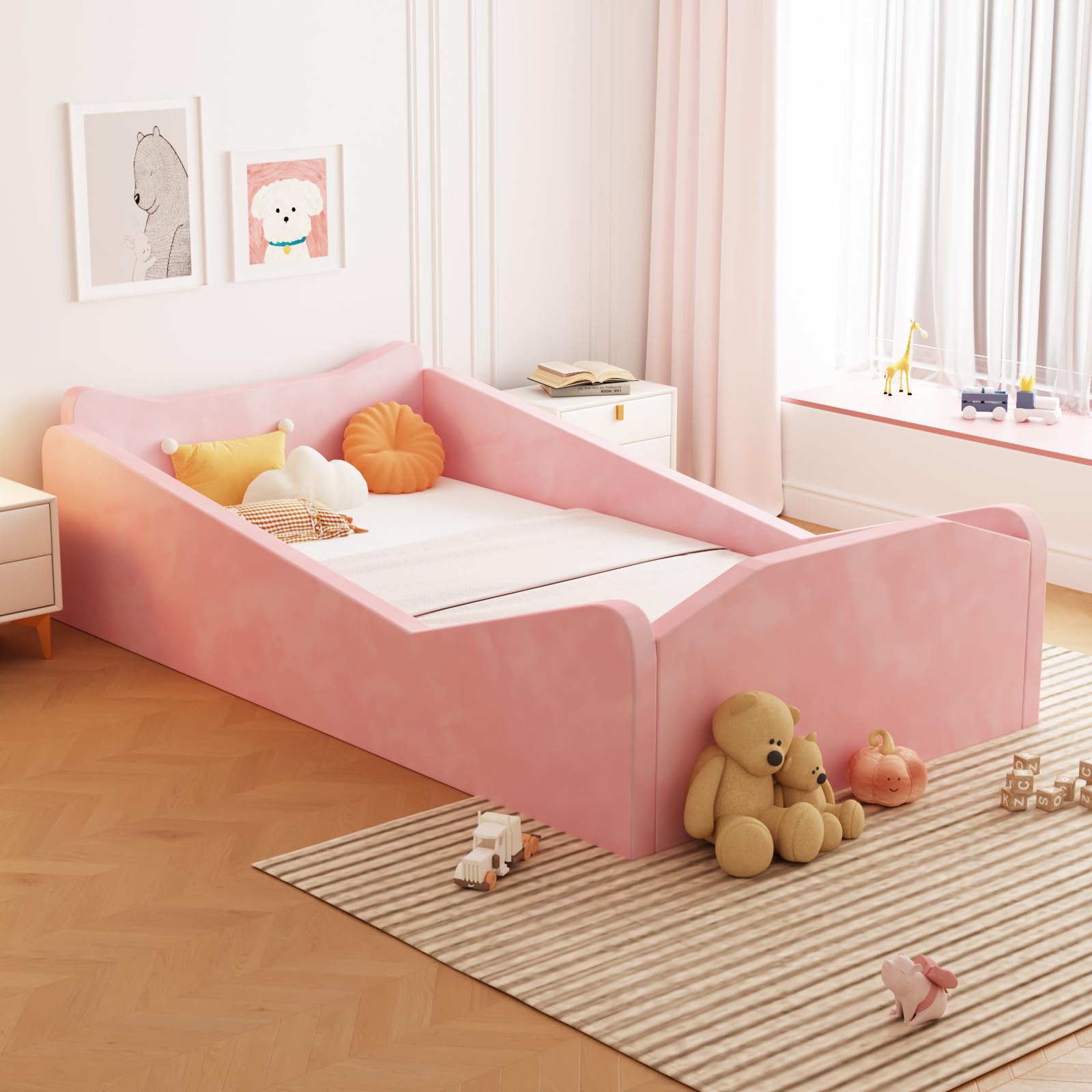 JOYMOR Toddler Bed Floor Bed with Safety Guadrail