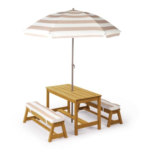 JOYMOR Kids Picnic Table Outdoor Wooden Table Set with Umbrella