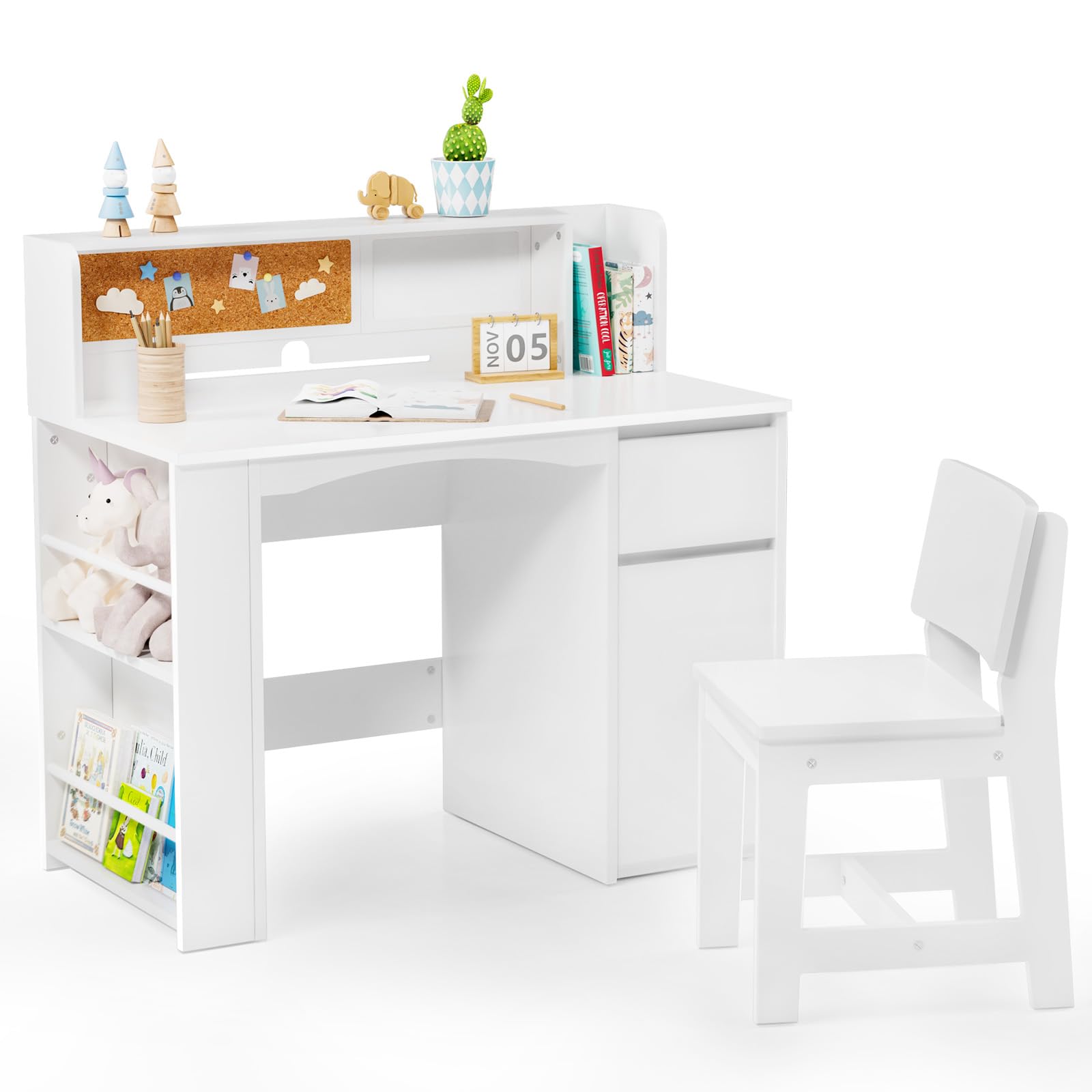 JOYMOR Kids Desk and Chair Set with Bookshelf