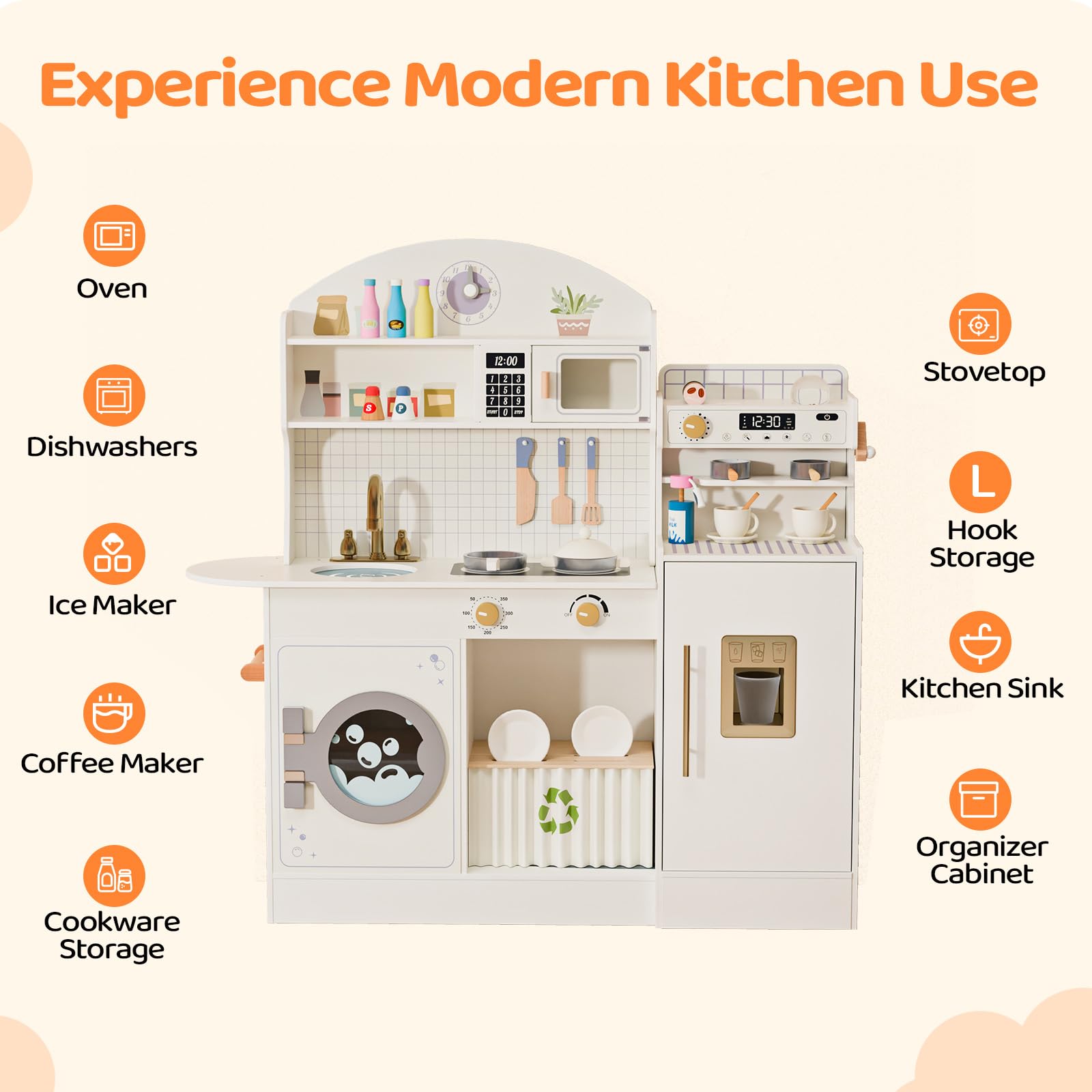 JOYMOR Kids Wooden Play Kitchen Set Modern Pretend Kitchen
