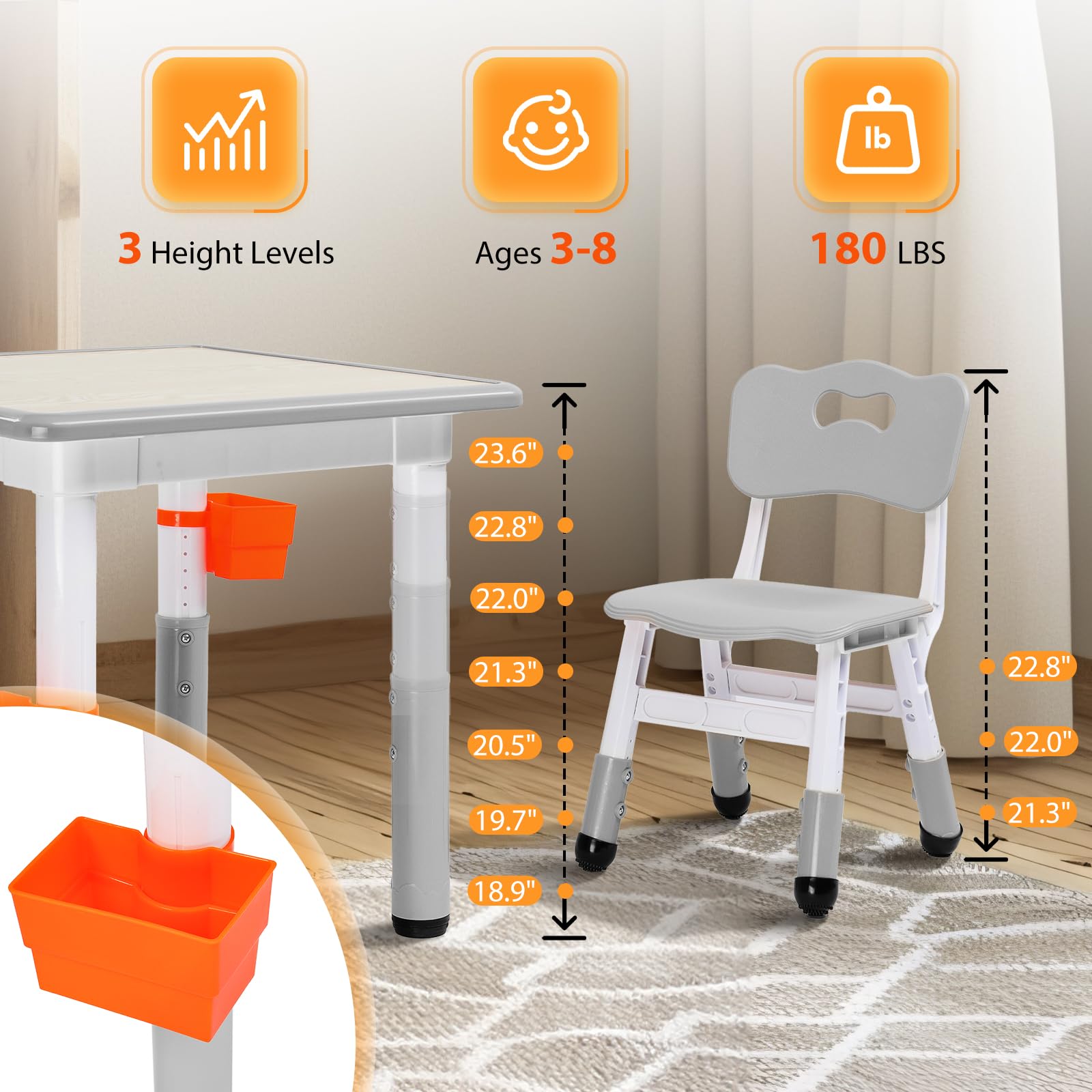 JOYMOR Kids Table and Chairs Set Toddler Height Adjustable Multi-Activity Table