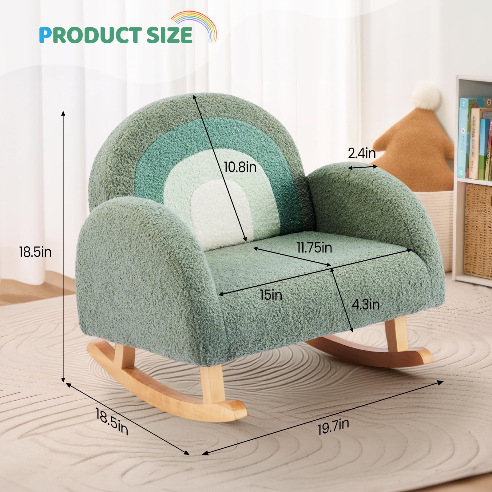 JOYMOR Kids Sofa Toddler Rocking Chair with Teddy Fleece