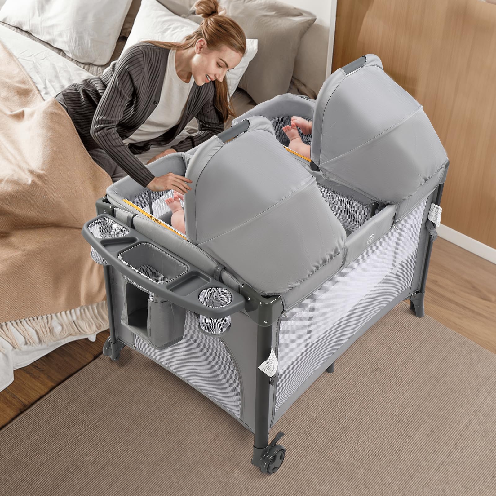 JOYMOR Twin Baby Bassinet Bedside Crib Sleeper Nursery