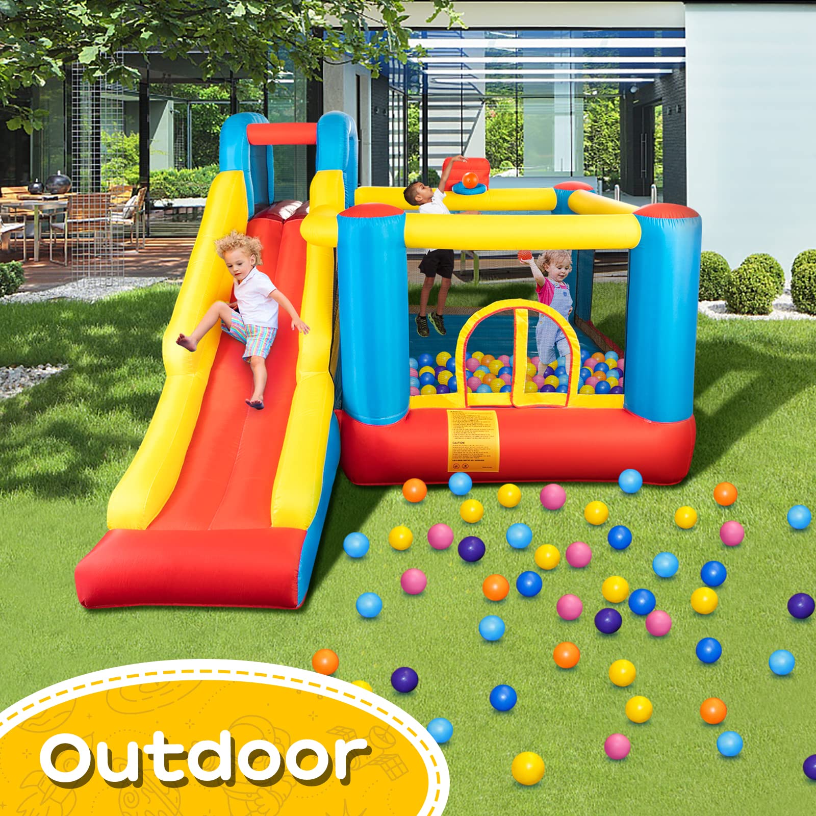 JOYMOR Inflatable Slide Bounce Castle House with Air Blower for Kids