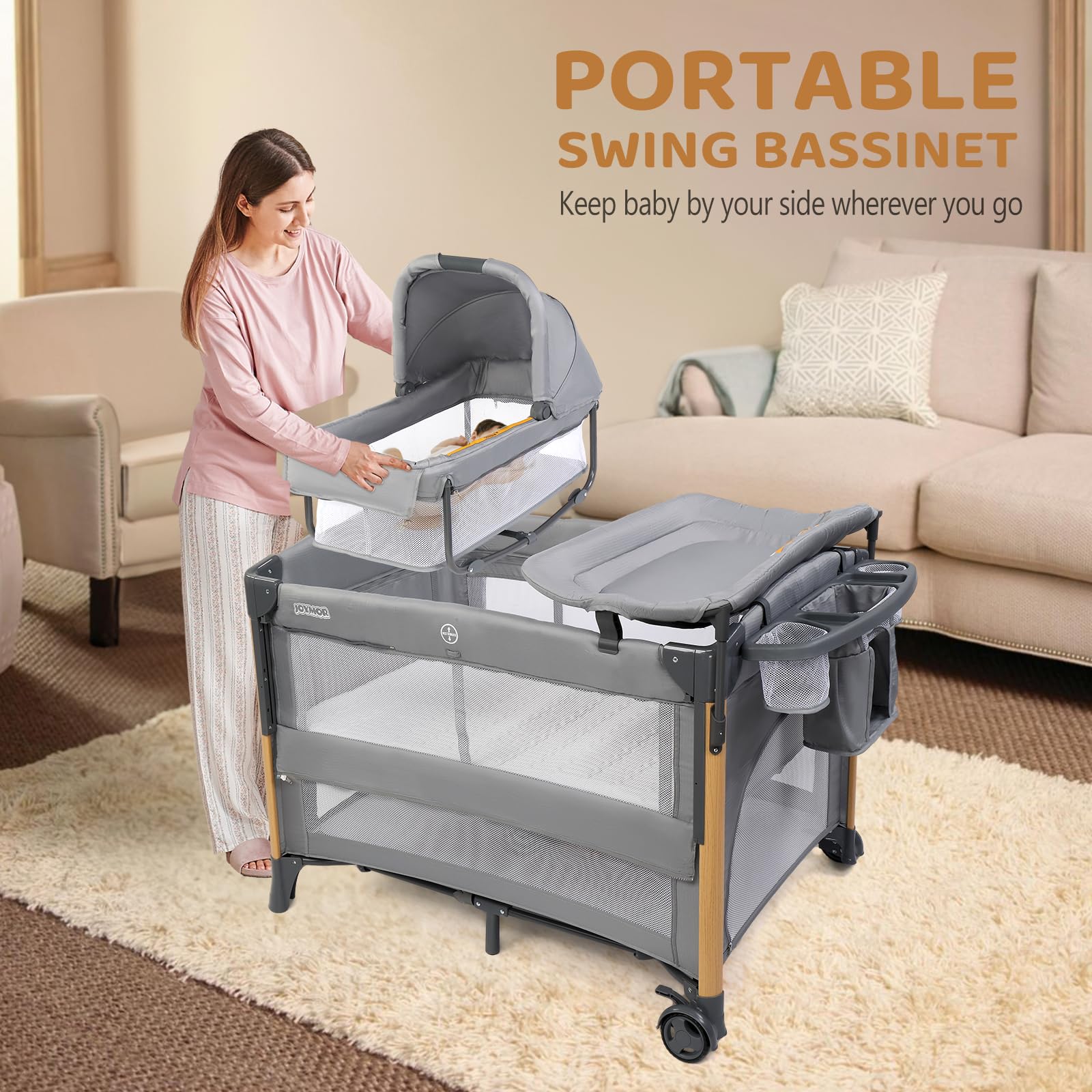 JOYMOR 7 In 1 Baby Bassinet Bedside Sleeper with Changing Table