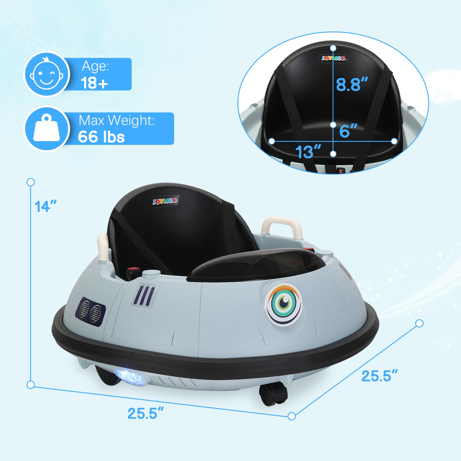 JOYMOR 12V Kids Electric Ride On Bumper Car 2 Speed w/Remote Control