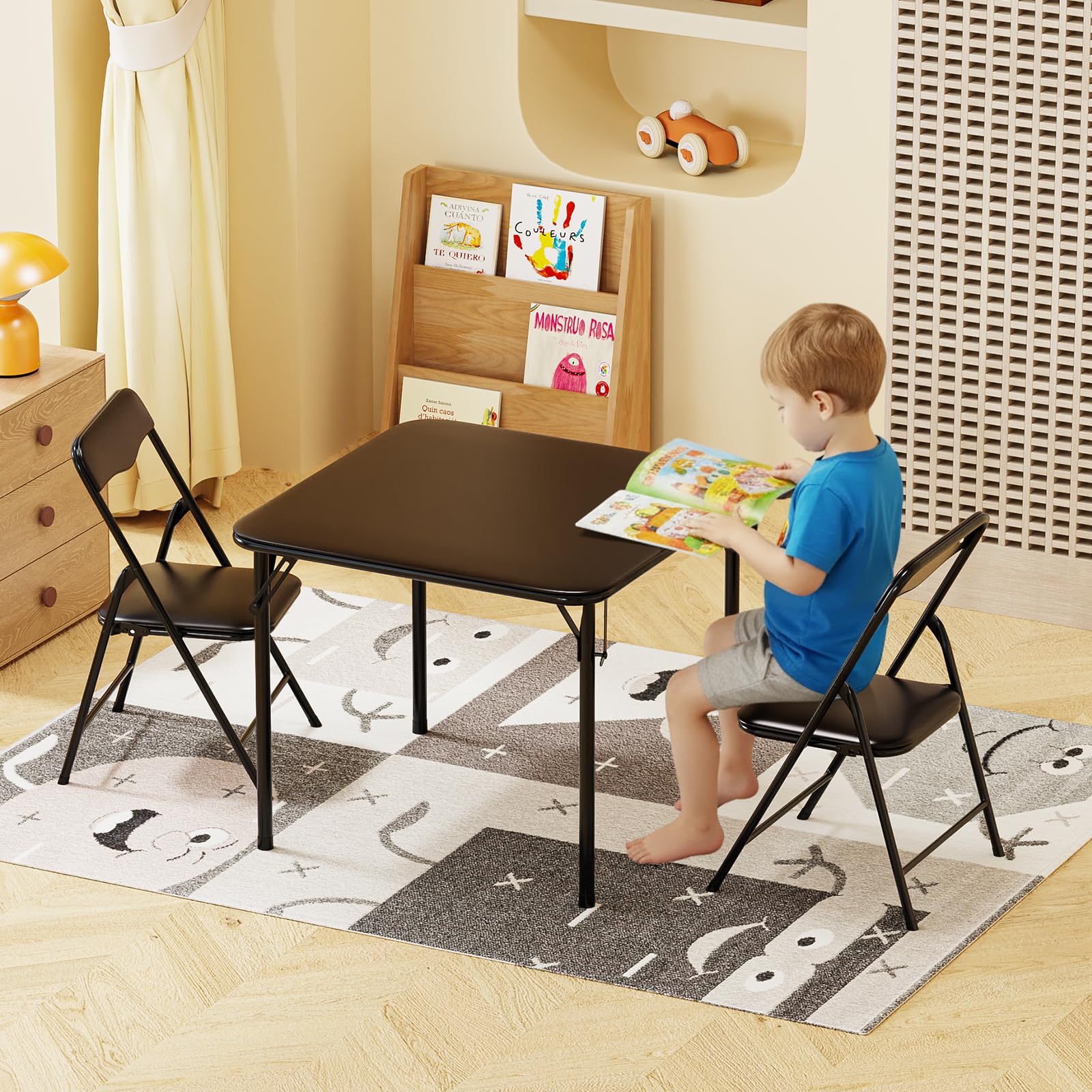 JOYMOR 3pc Folding Table Set with 2 Foldable Chairs