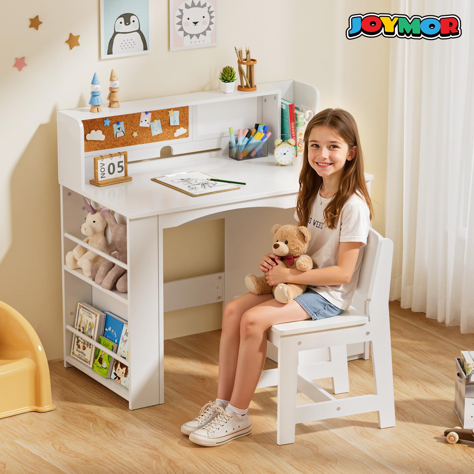 JOYMOR Kids Desk and Chair Set with Bookshelf