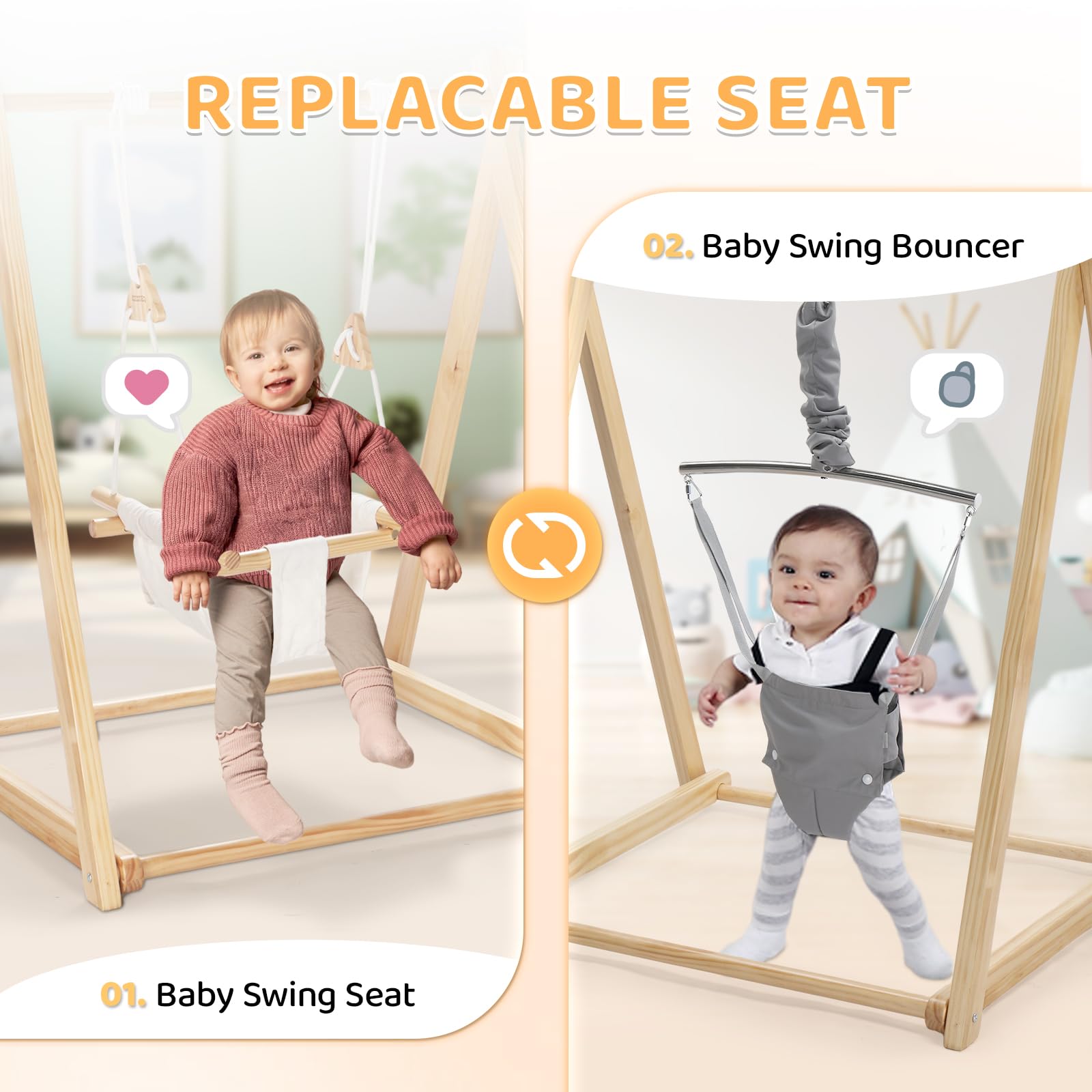 JOYMOR Foldable Swing Set with Stand Premium Montessori for Baby and Toddler