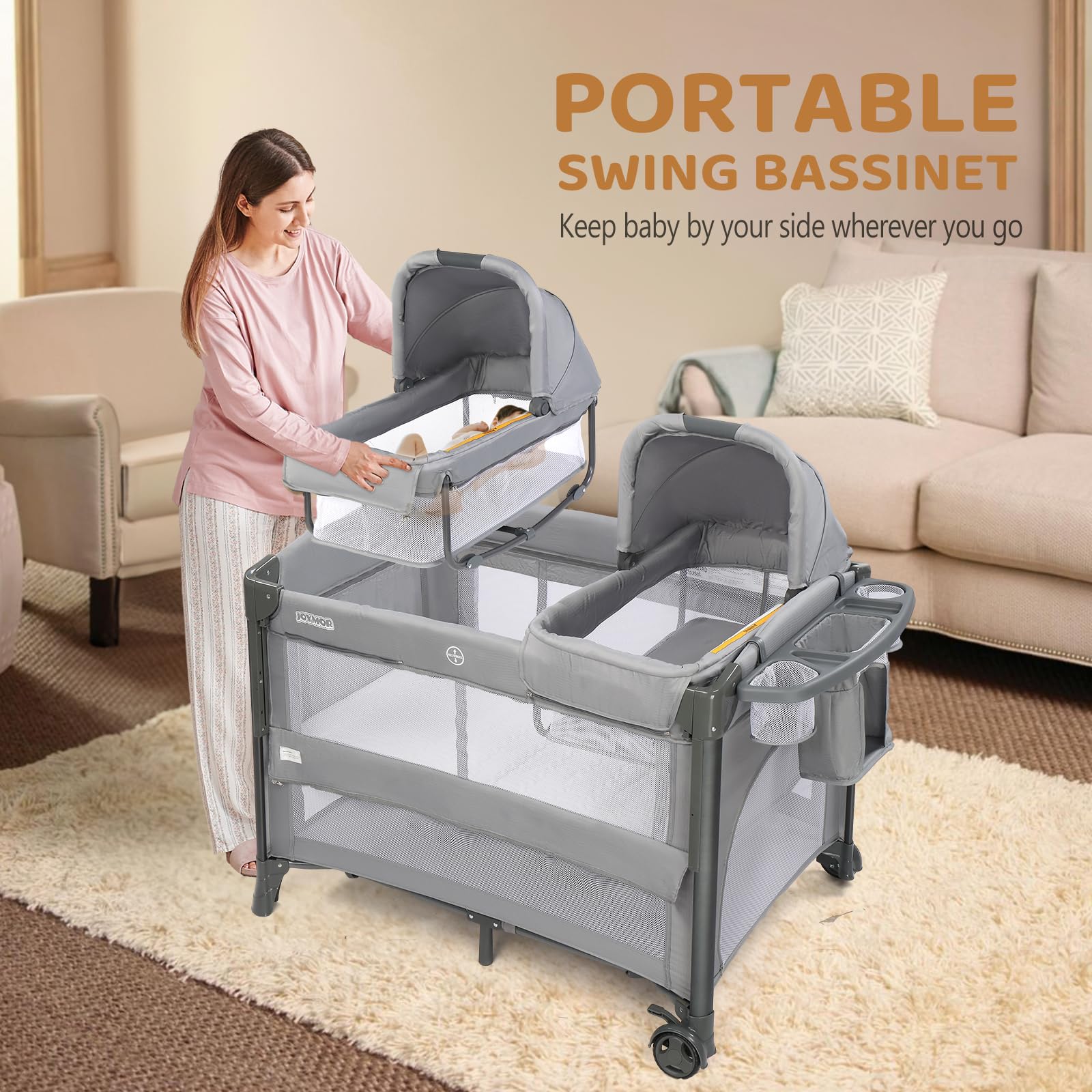 JOYMOR Twin Baby Bassinet Bedside Crib Sleeper Nursery