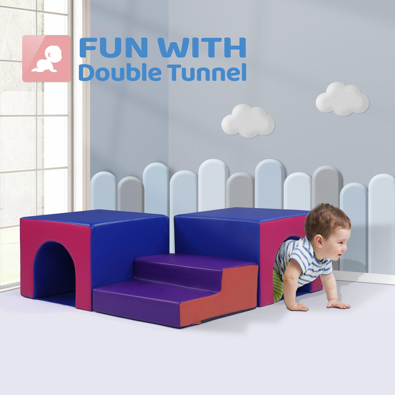 JOYMOR 4-Piece Soft Foam Climbing Blocks And Crawl Activity Playset
