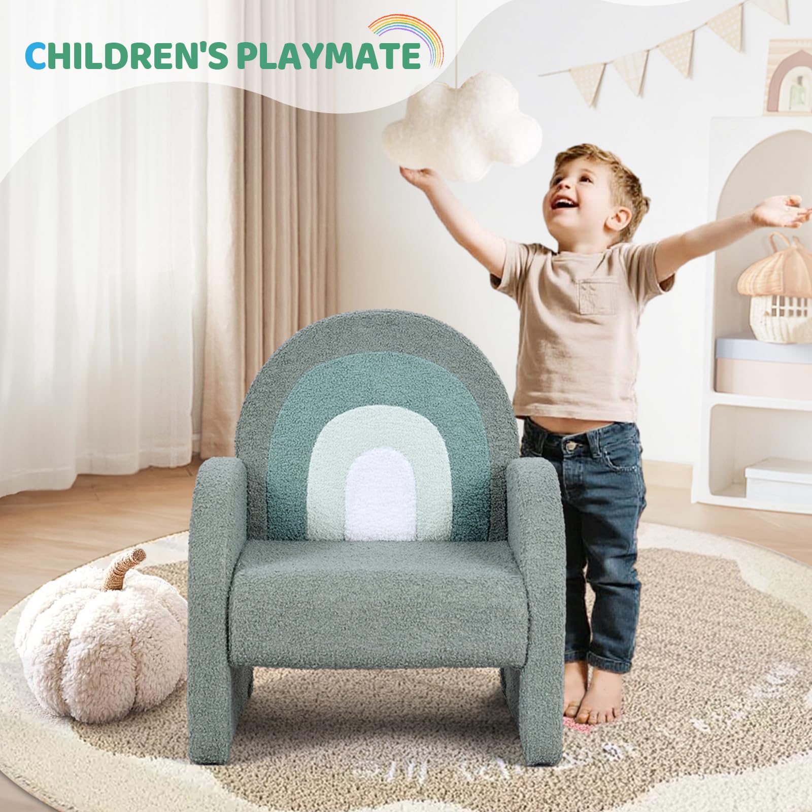 JOYMOR Kids Armchair Toddler Sofa with Teddy Fleece