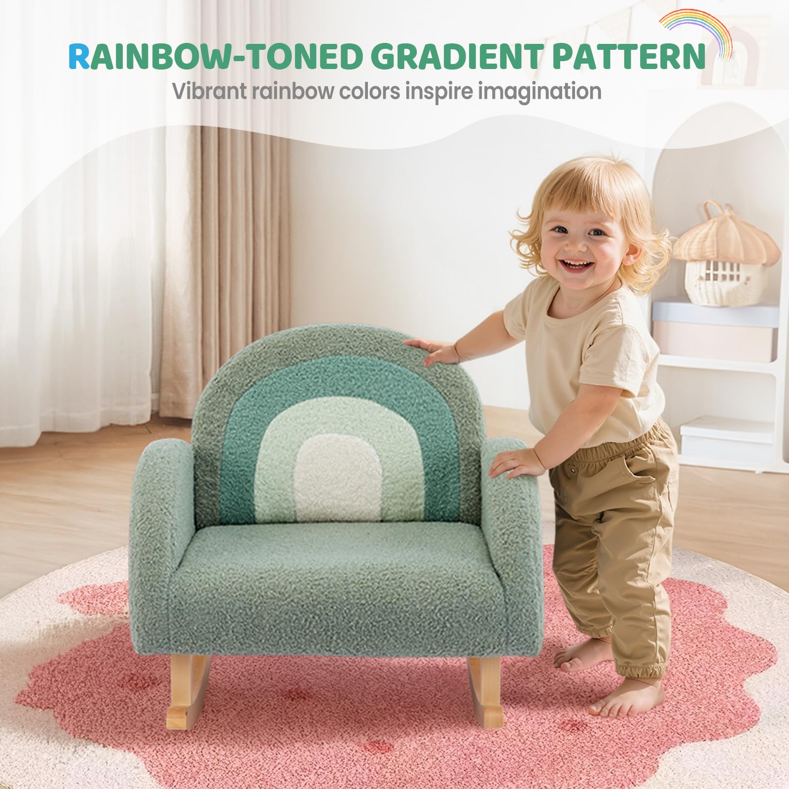 JOYMOR Kids Sofa Toddler Rocking Chair with Teddy Fleece