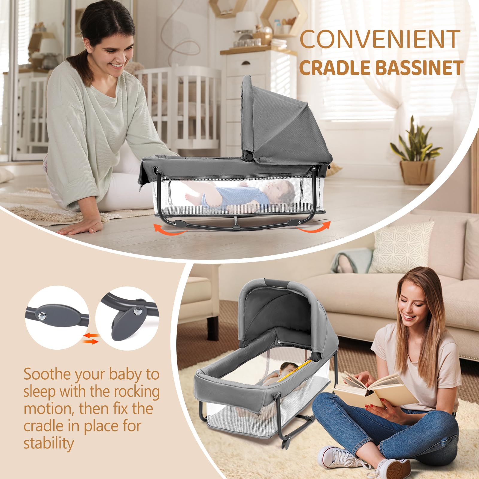 JOYMOR 7 In 1 Baby Bassinet Bedside Sleeper with Changing Table