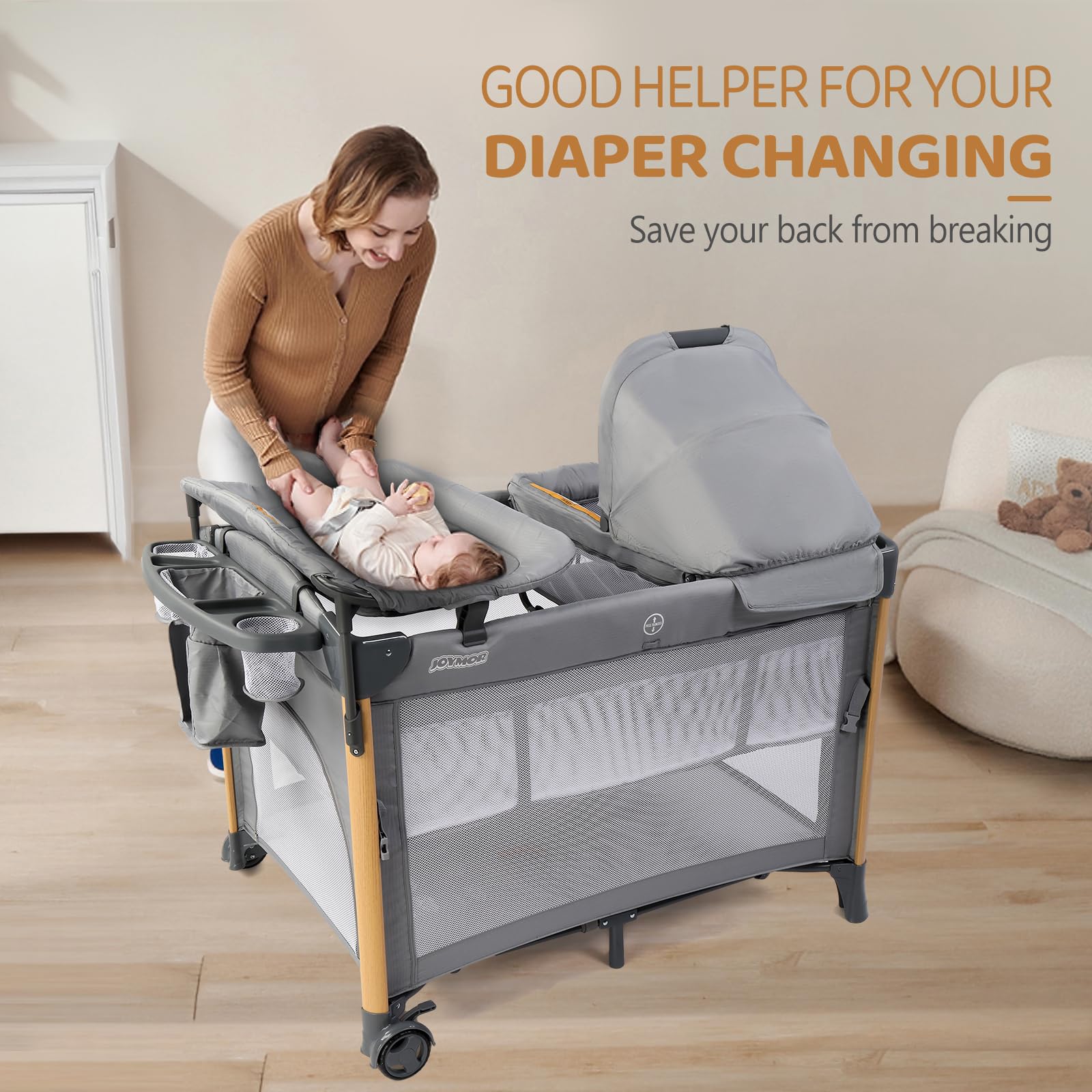 JOYMOR 7 In 1 Baby Bassinet Bedside Sleeper with Changing Table