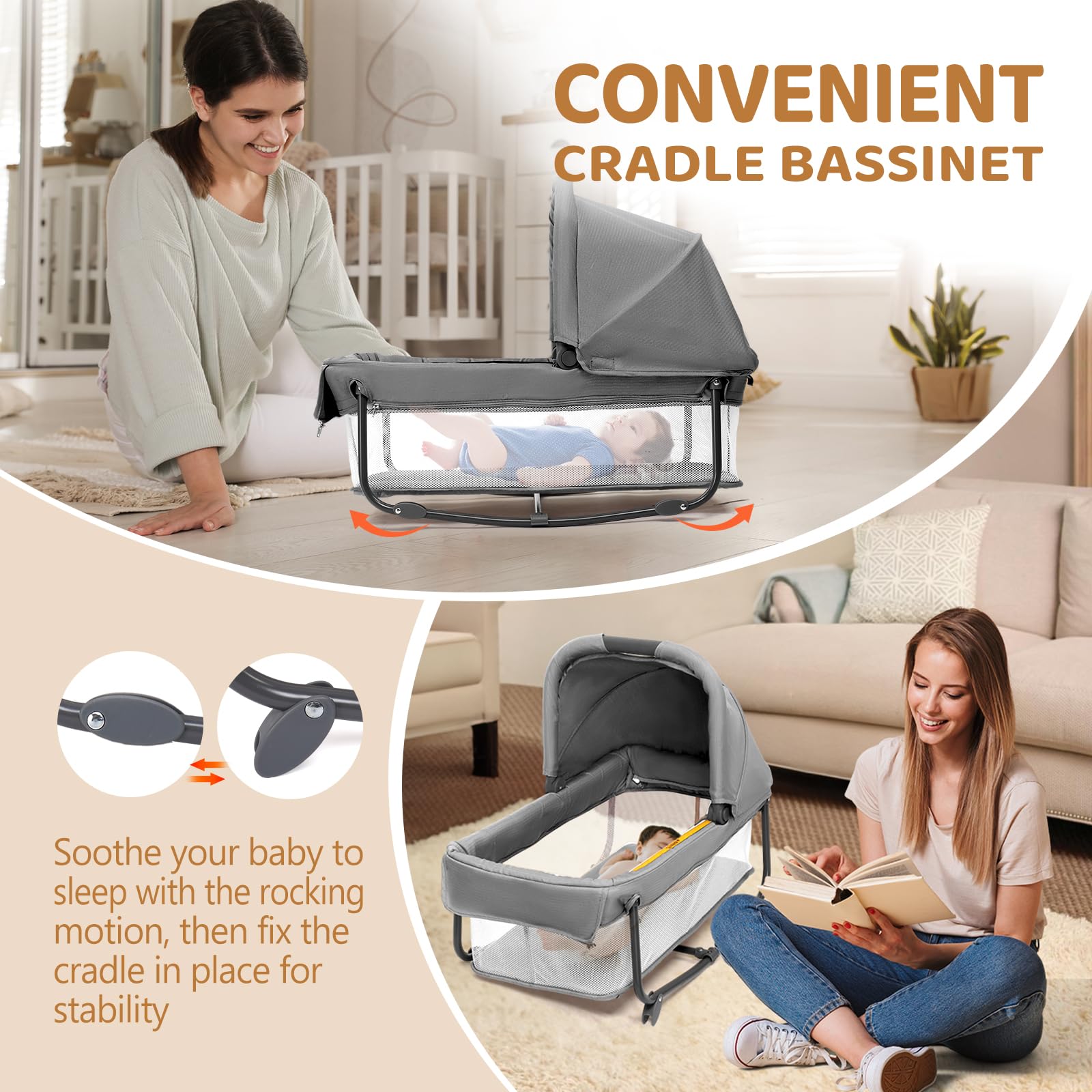 JOYMOR Twin Baby Bassinet Bedside Crib Sleeper Nursery