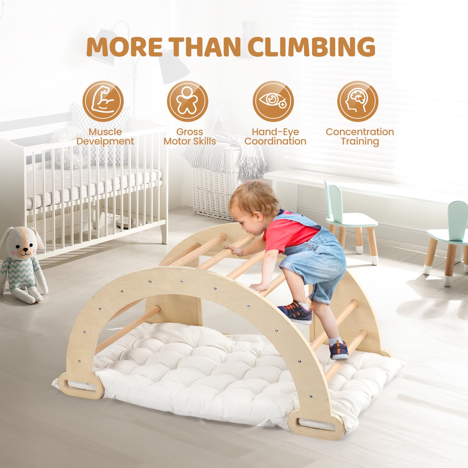 Joymor Wooden Pikler Triangle Set Montessori Climbing Adventure for Toddlers
