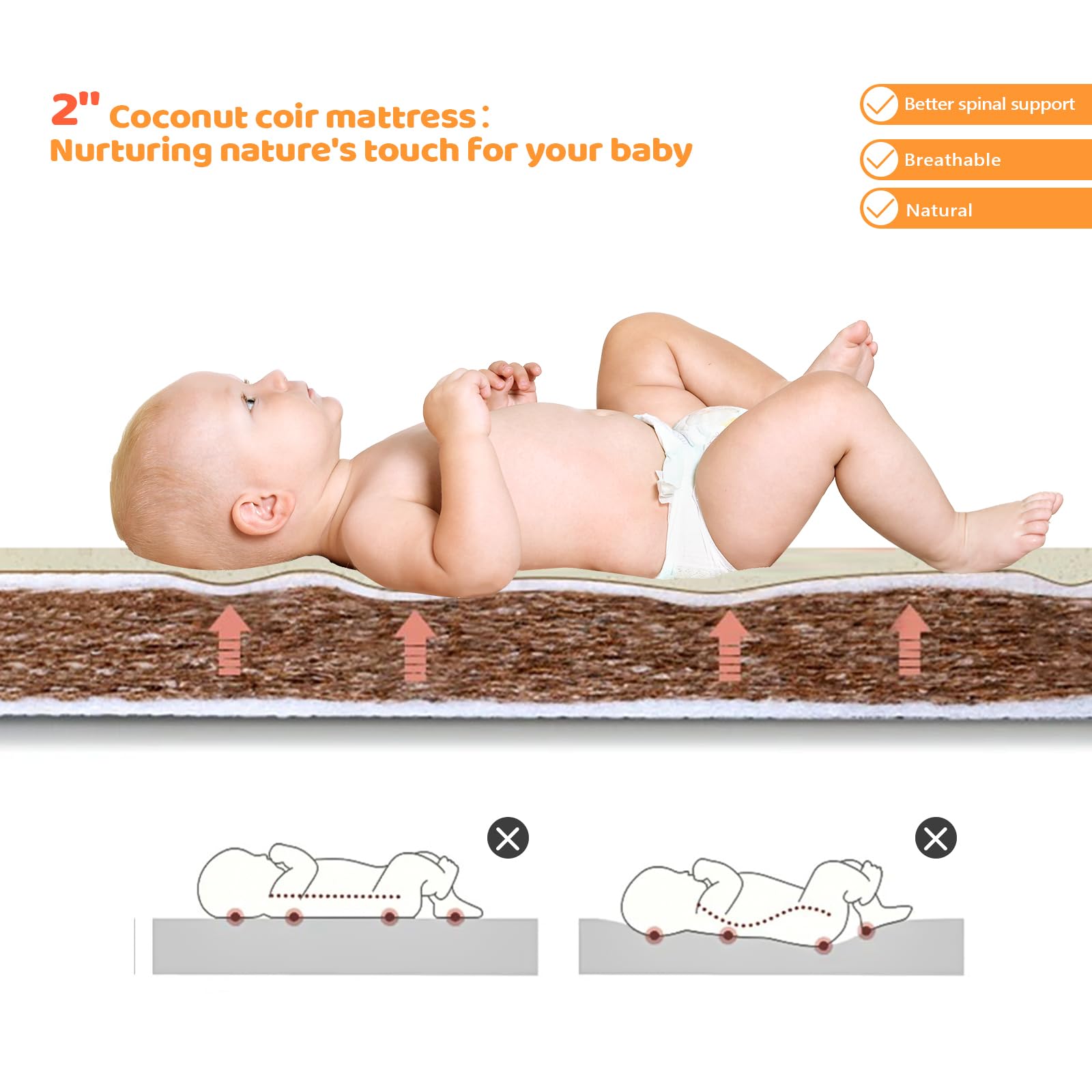 JOYMOR Wood 8-in-1 Convertible Crib with 2" Mattress