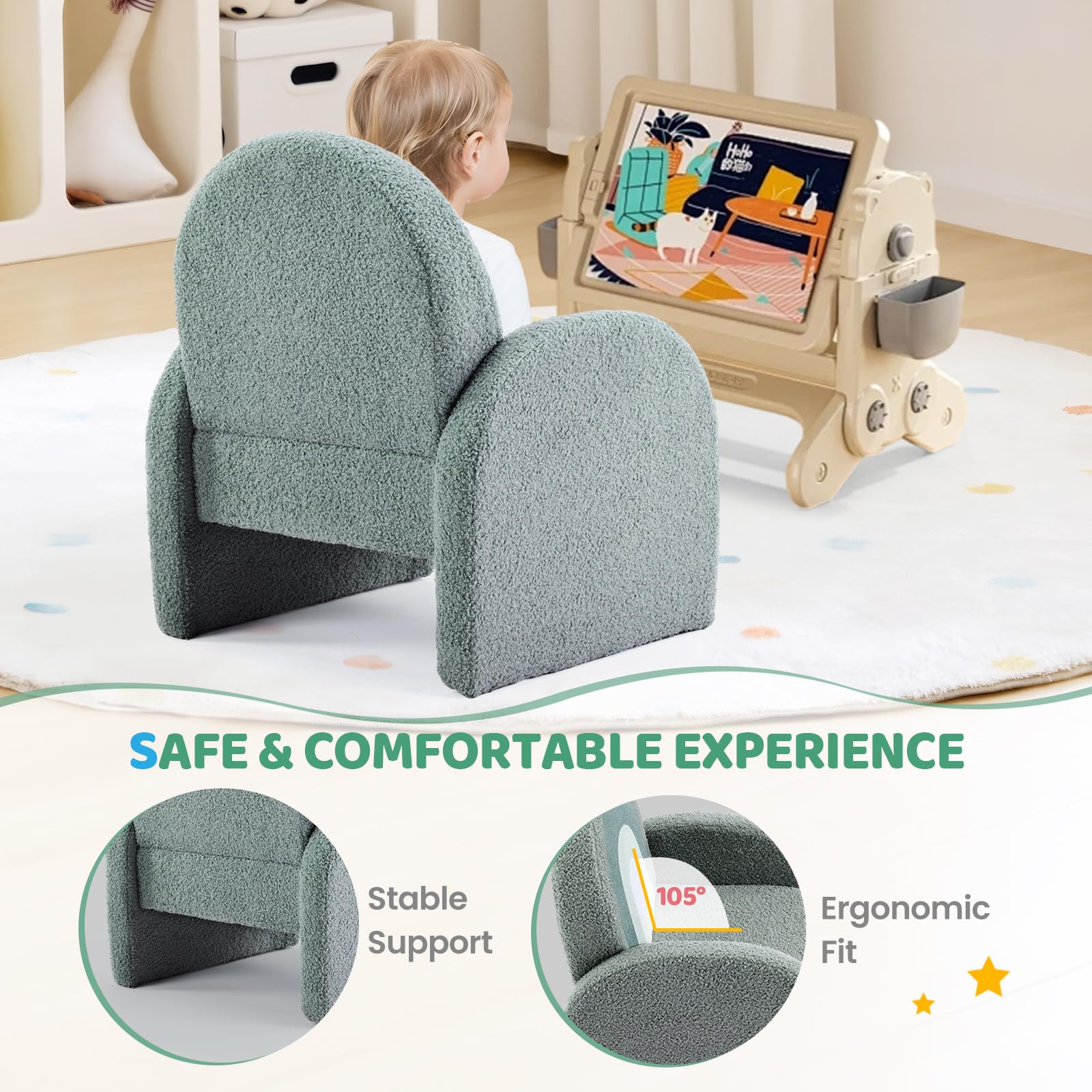 JOYMOR Kids Armchair Toddler Sofa with Teddy Fleece