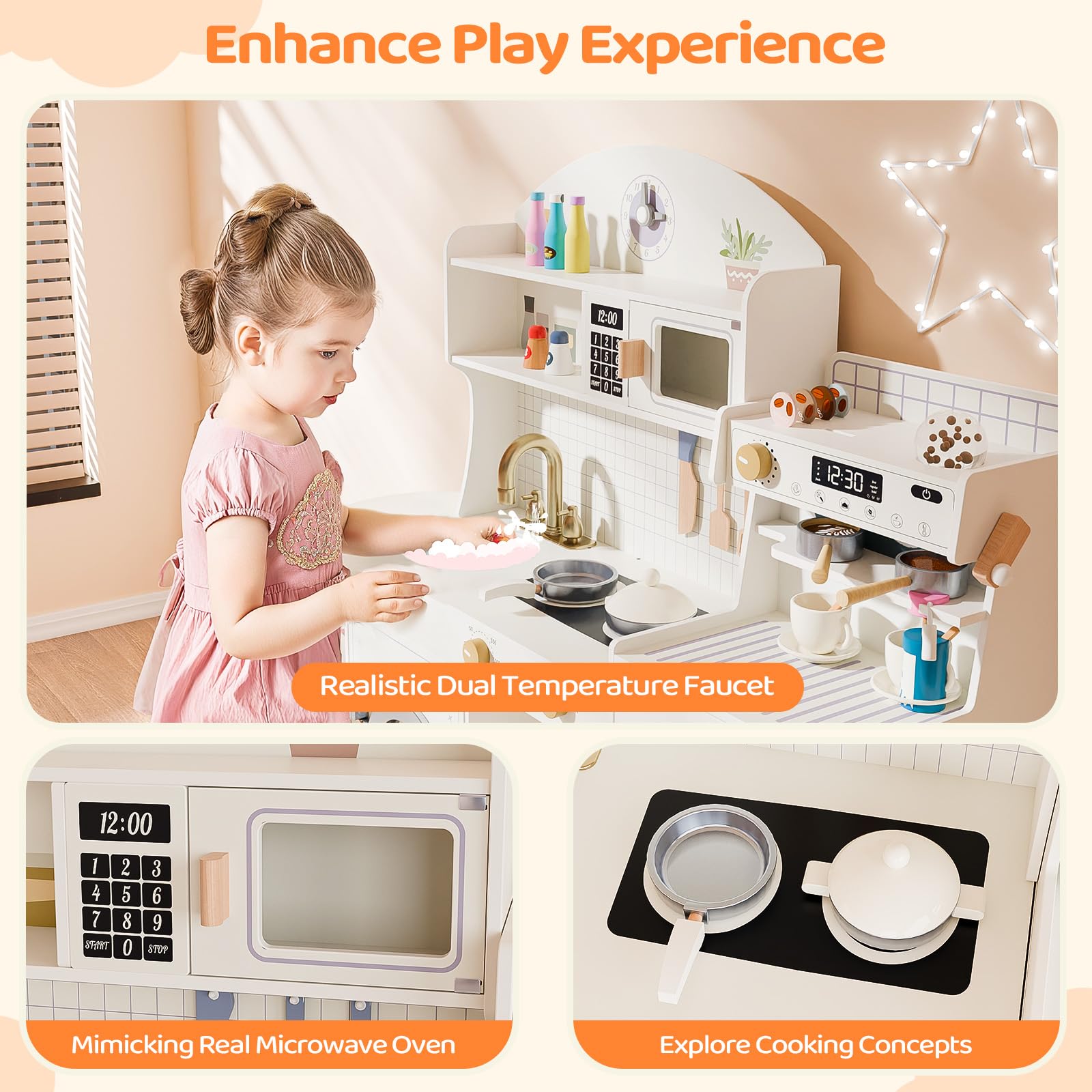 JOYMOR Kids Wooden Play Kitchen Set Modern Pretend Kitchen