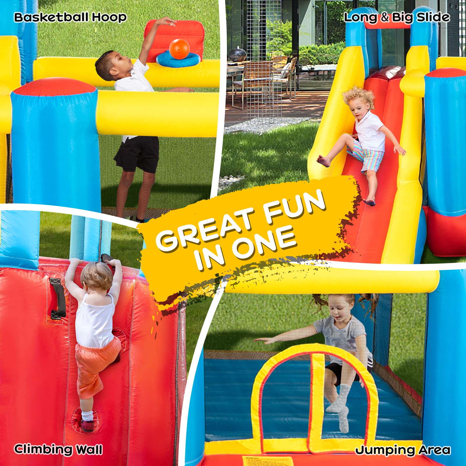 JOYMOR Inflatable Slide Bounce Castle House with Air Blower for Kids