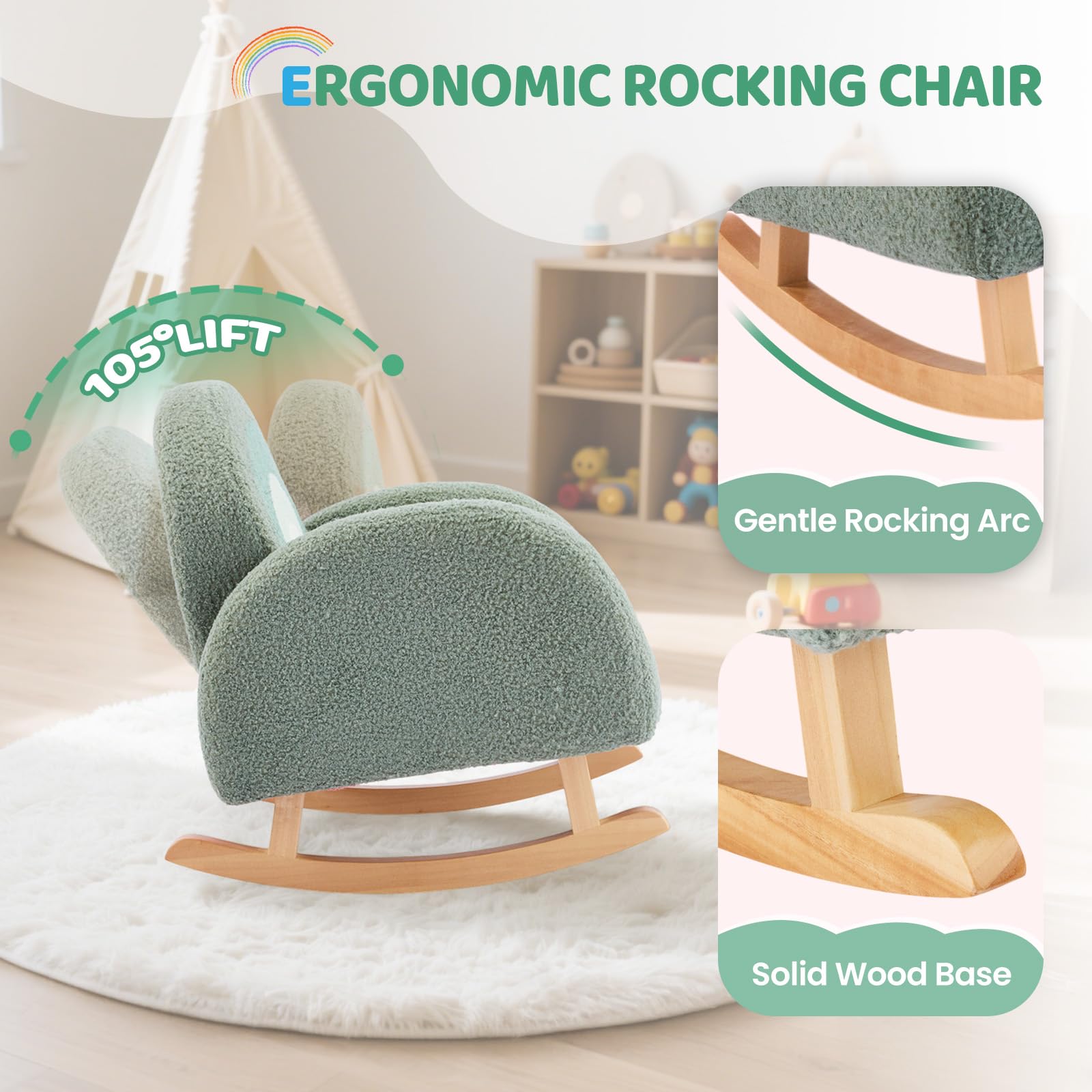 JOYMOR Kids Sofa Toddler Rocking Chair with Teddy Fleece