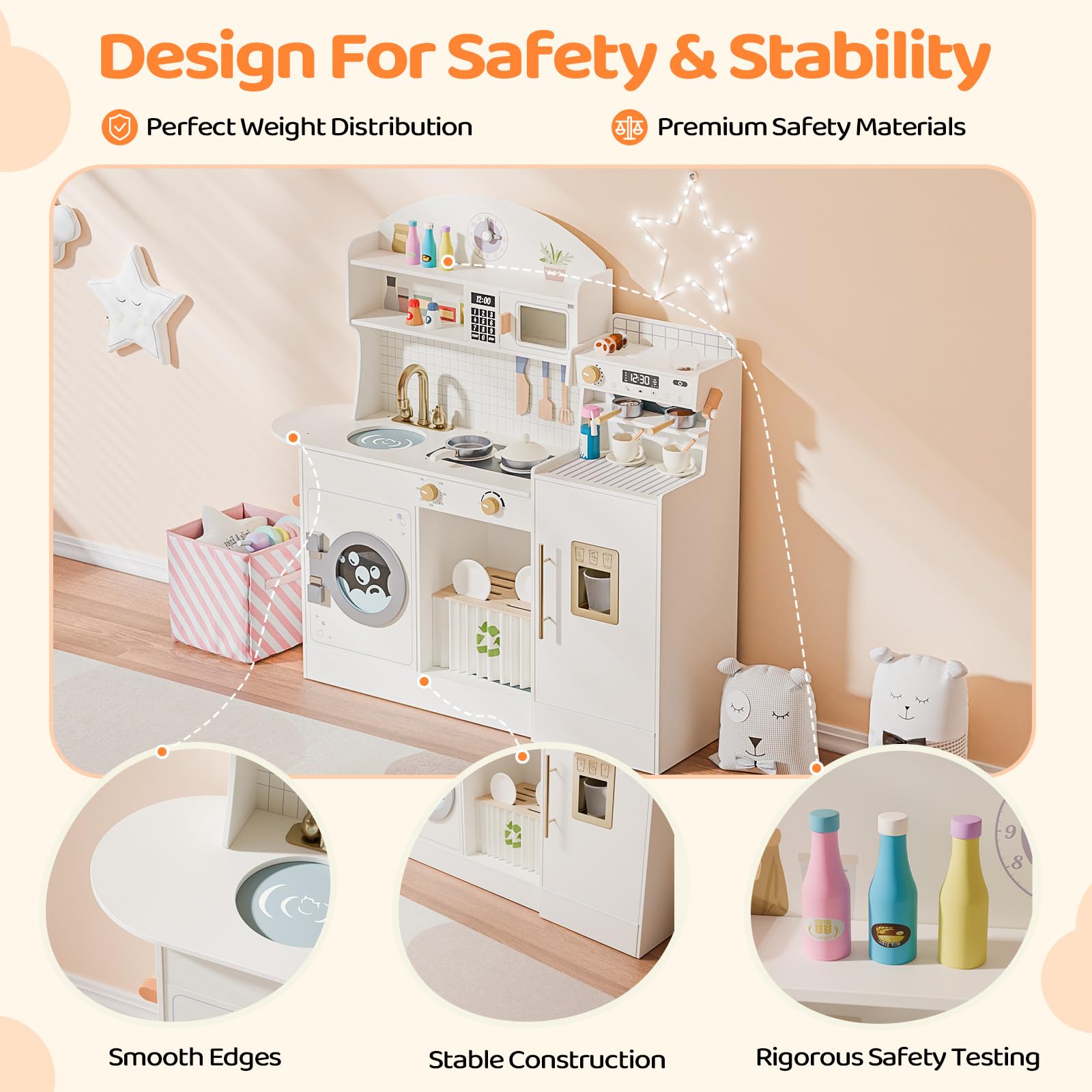 JOYMOR Kids Wooden Play Kitchen Set Modern Pretend Kitchen