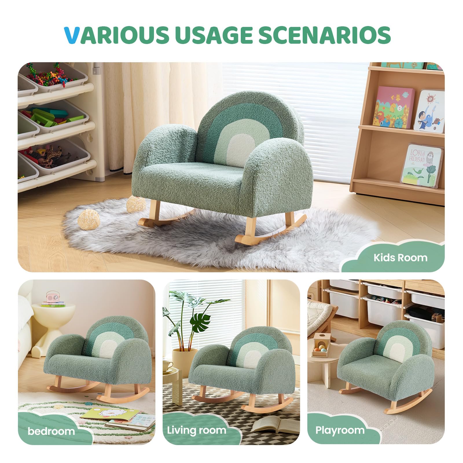 JOYMOR Kids Sofa Toddler Rocking Chair with Teddy Fleece